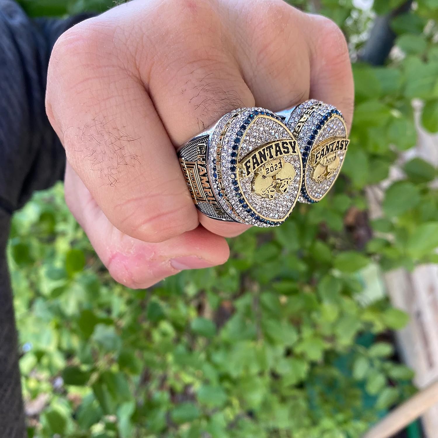 2023 Massive Fantasy Football Championship Trophy Ring | Gold Silver Tone Plated Award for Fantasy Football League Winner