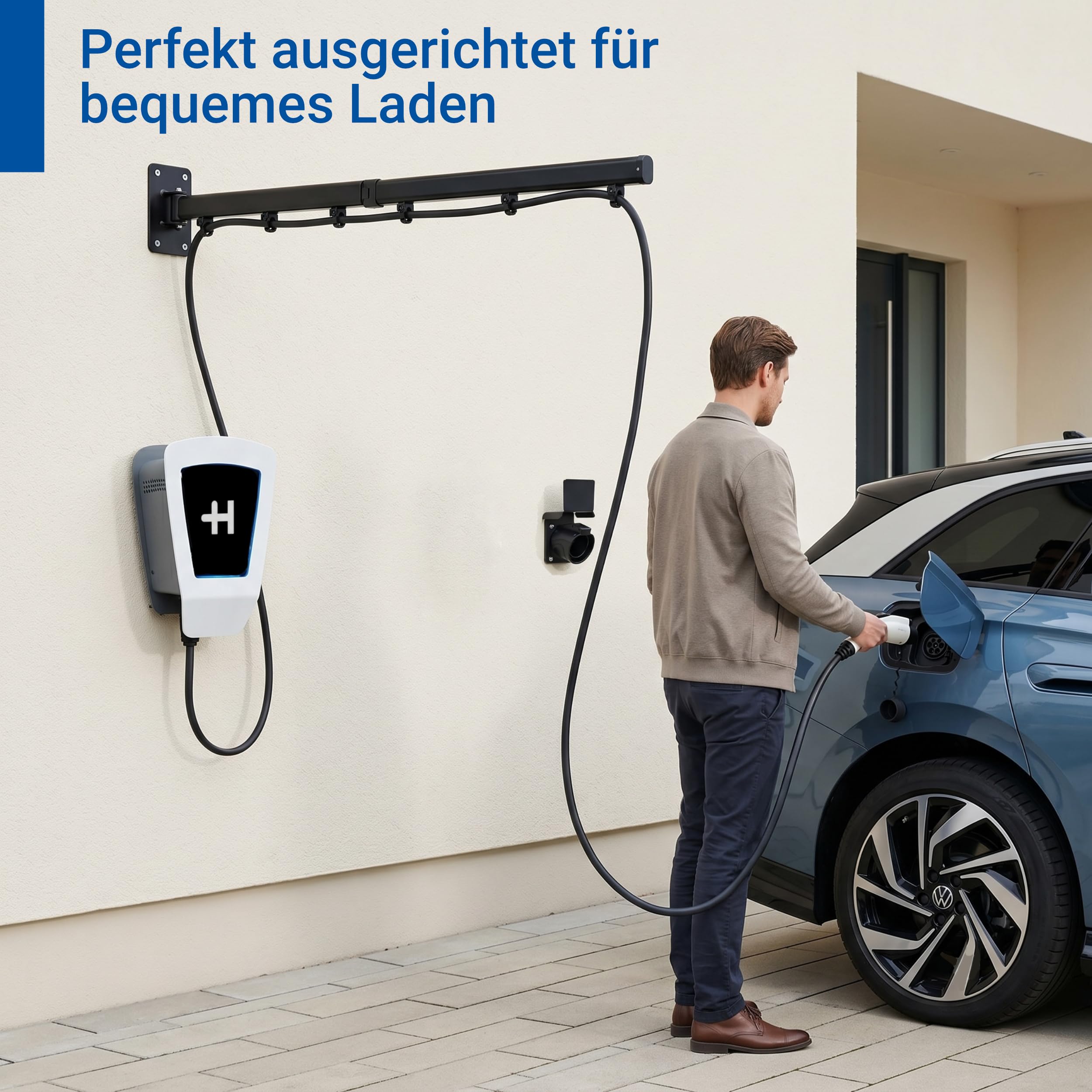 Klappbare Typ 2 Ladekabel Wandhalterung mit Schwenkarm – Platzsparende Kabelführung für Wallbox Ladekabel – Überkopf Kabelarm für E-Auto Garage, Carport und Stellplatz