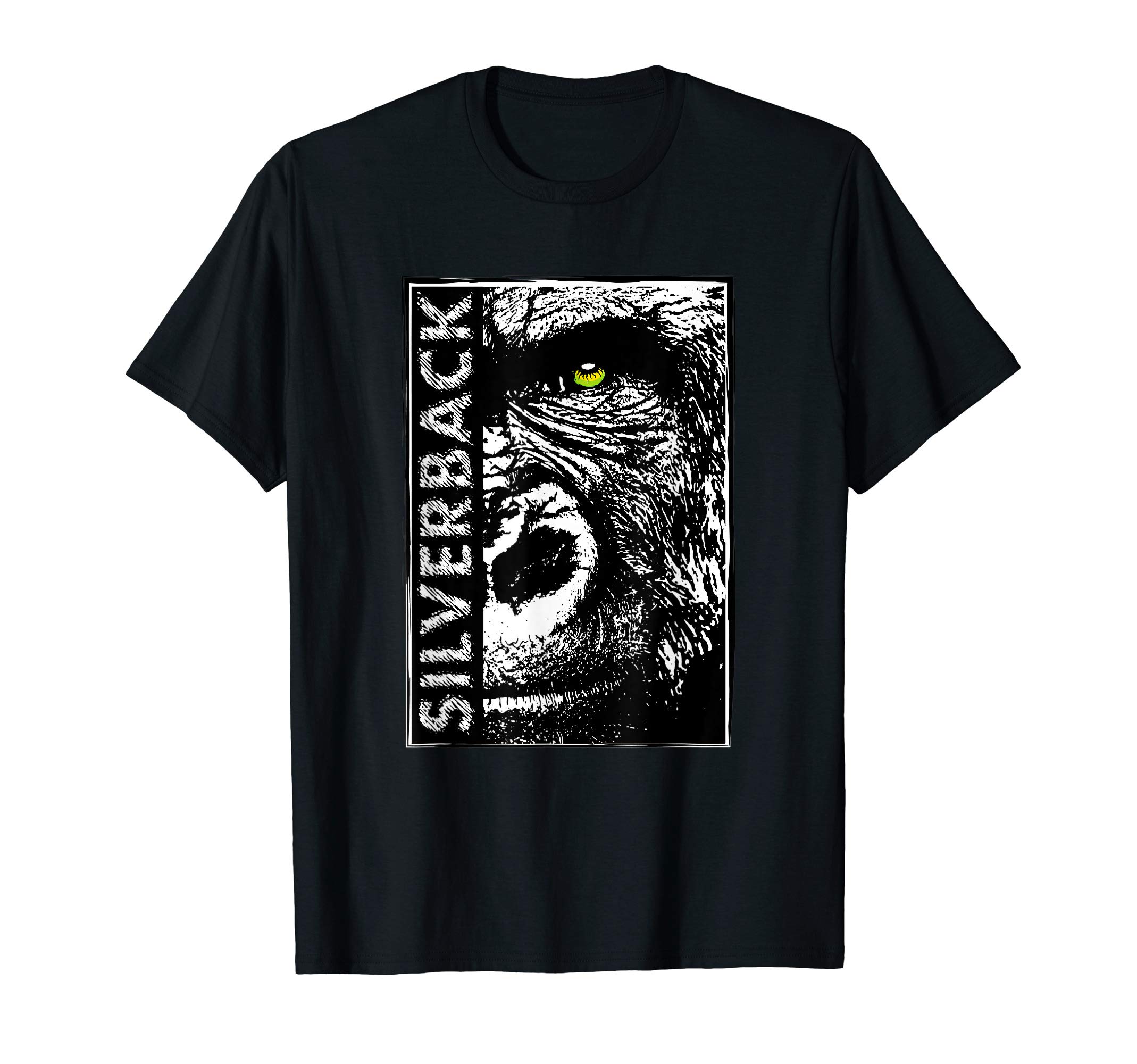 Silverback Gorilla ApparelSilverback, Half Face Gorilla with green eyes T-ShirtOEKO-TEX STANDARD 100