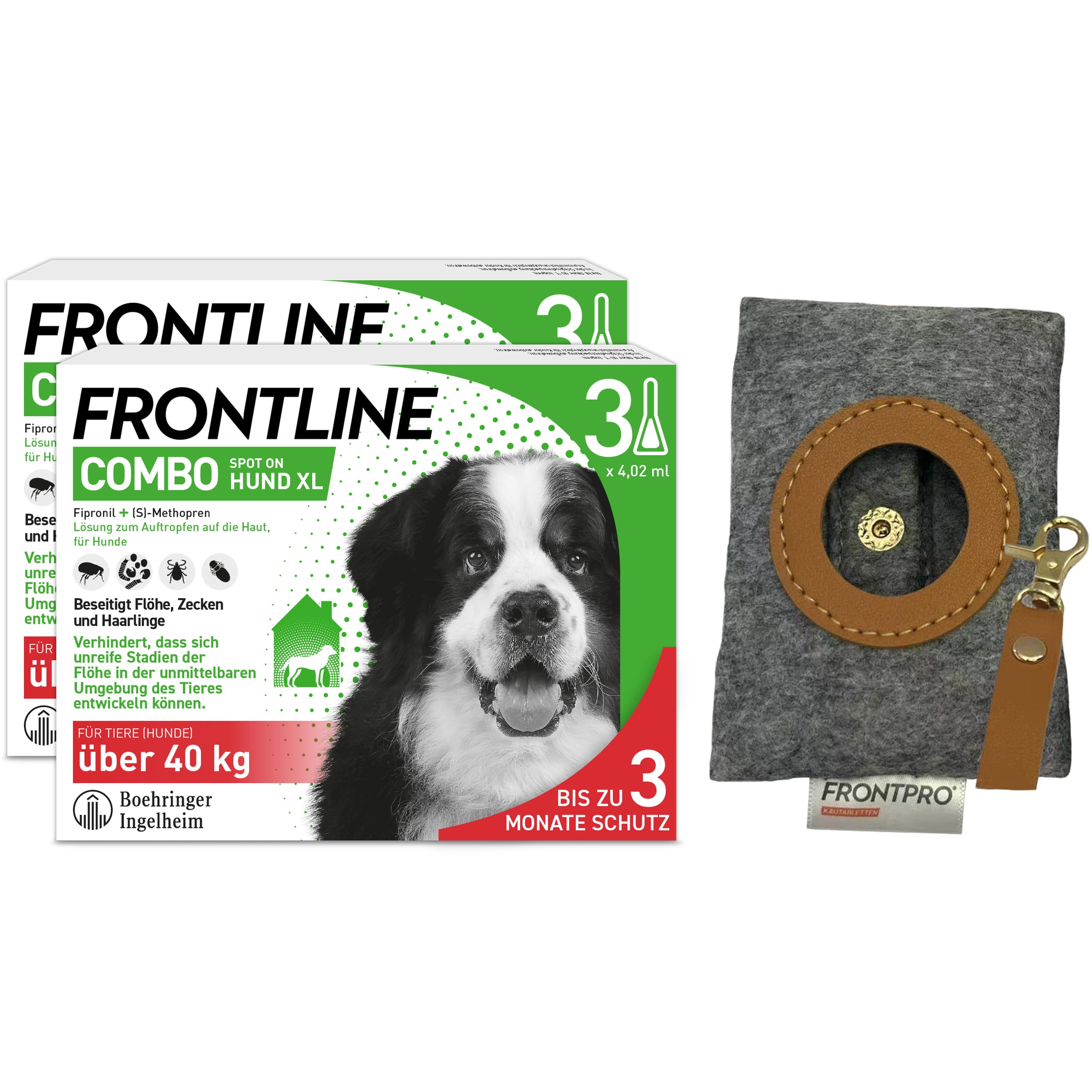 FRONTLINE Combo Hund XL gegen Zecken, Flöhe & Haarlinge (über 40 kg) | 3x Pipetten (2er Pack) bis zu 6 Monate Schutz - gegen Floheier, Larven & Puppen im Haushalt - wasserfest + Kotbeutelspender
