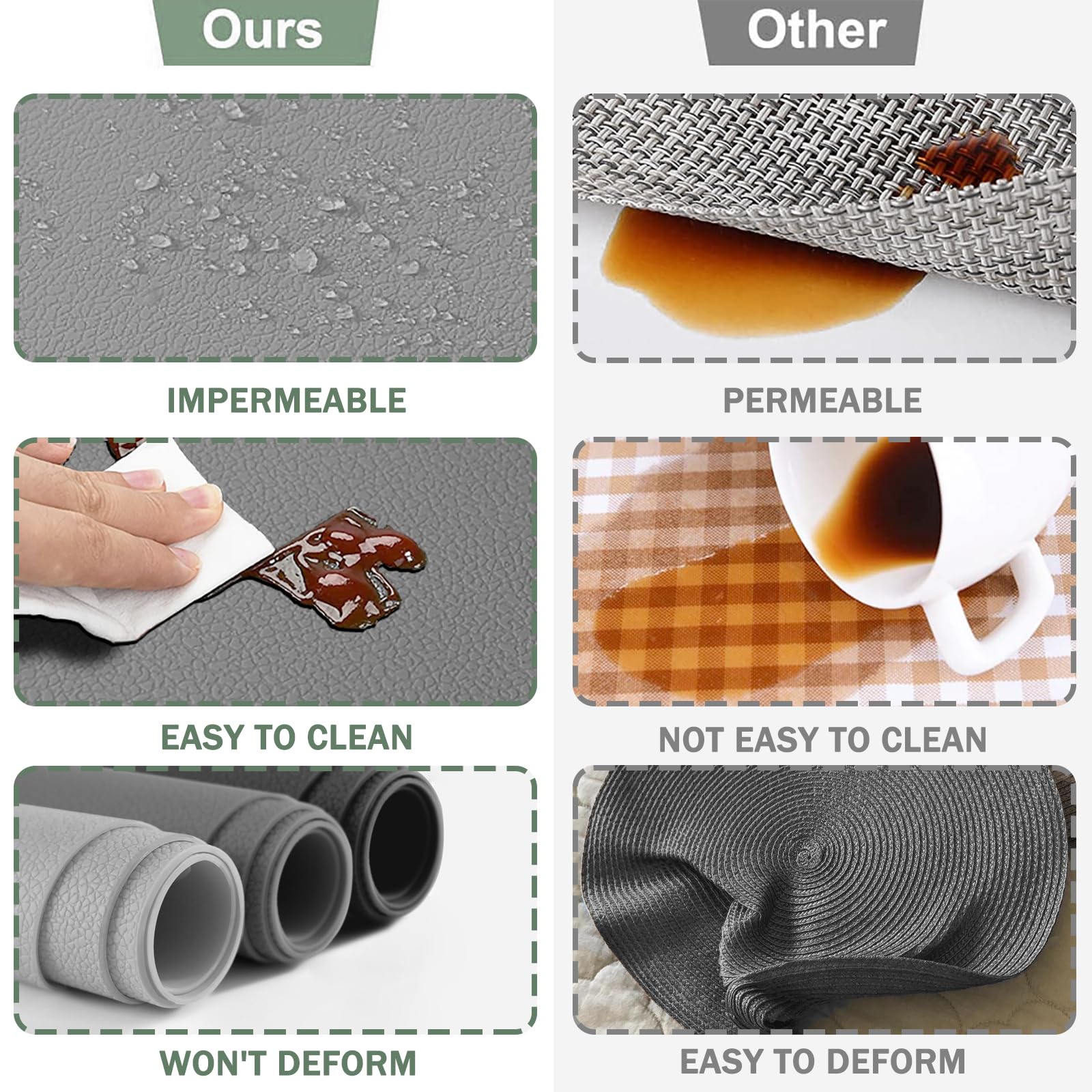Juego de 6 manteles individuales de silicona y posavasos lavables, resistentes al calor, 232.2 °C, manteles individuales antideslizantes para el hogar, hotel, cocina interior, exterior, mesa
