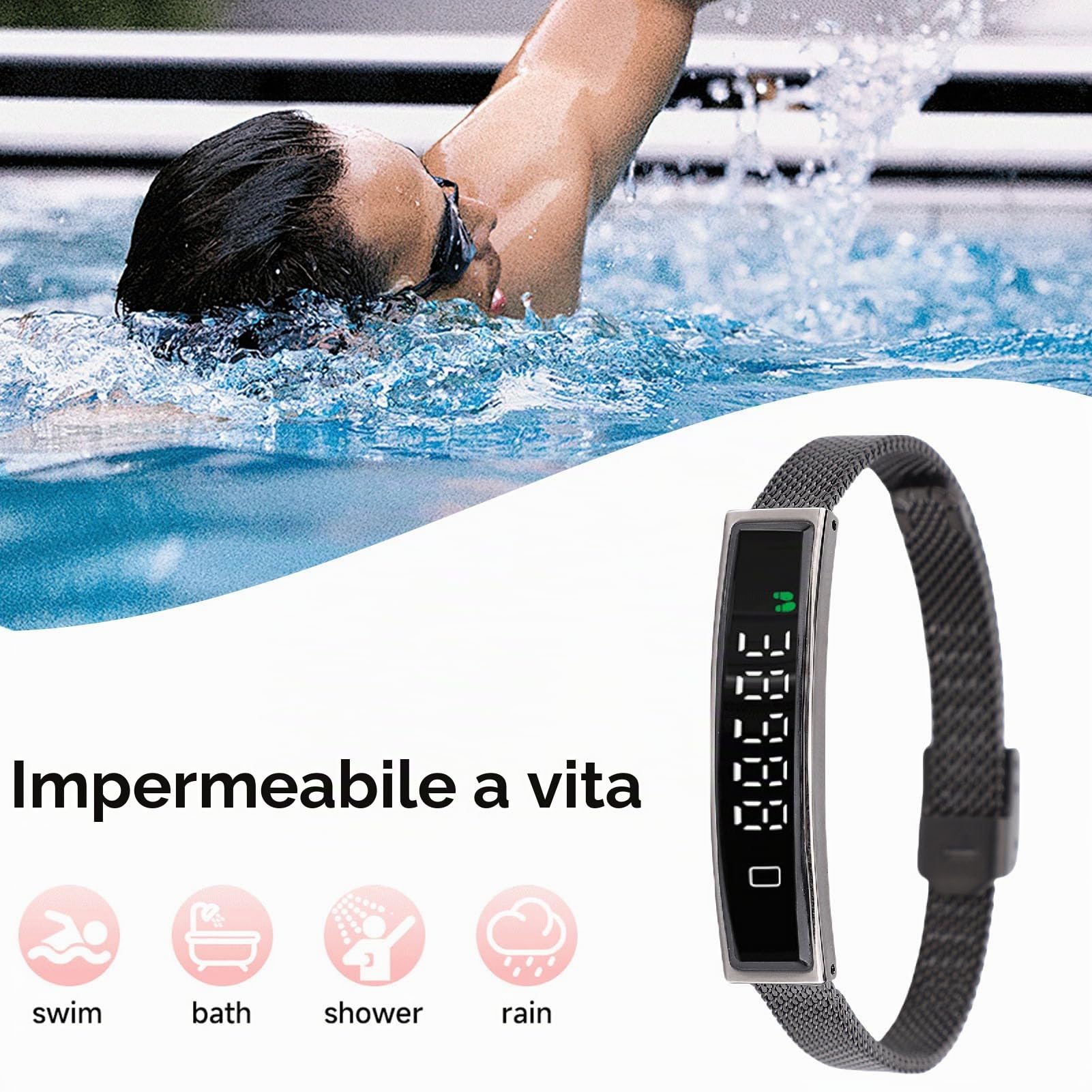 Bracciale Intelligente con Fotografia Remota e Nuoto Resistente Alle Intemperie | Bluetooth 5.3, Batteria a 5 Giorni, Tracker Fitness per Uomini Donne (BLACK)