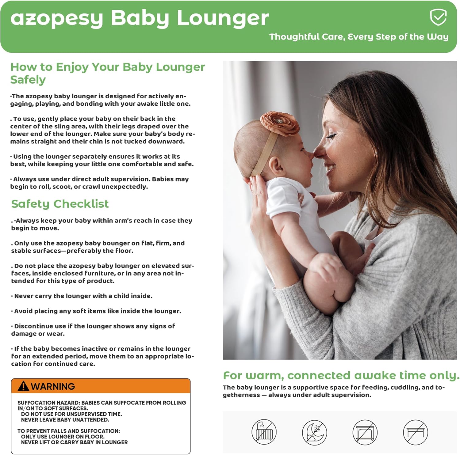 Baby Lounger for Newborn - Infant Lounger 0-24 Months with Lounger Cover, Cooling Baby Nest Lounger, Breathable Waffle Fabric & 3D Support, Portable Newborn Essentials, Green - Image 8