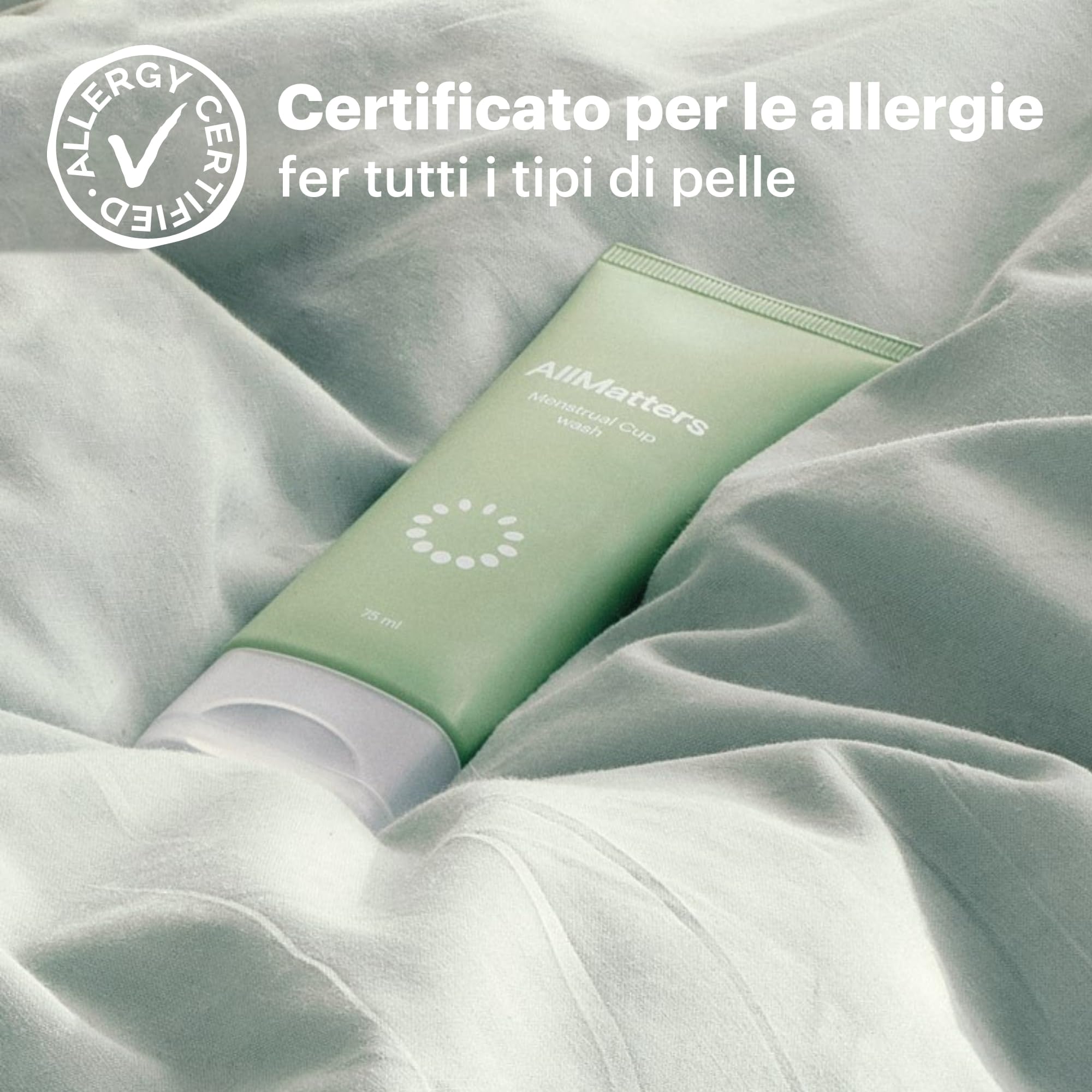 AllMatters Detergente (Precedentemente OrganiWash) per coppetta mestruale e detergente intimo corpo 75 ml. pH bilanciato. Senza profumo e senza allergeni