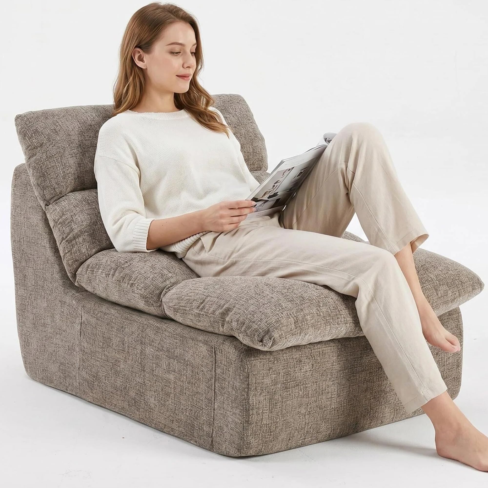FurniSoar XXL Sitzsack Taupe Chenille, Hochdichter Kompressionsschaum, Formstabil, Samtig Weich & Kuschelig, Abnehmbarer Waschbarer Chenille-Stoff, Relaxsessel für Wohnzimmer