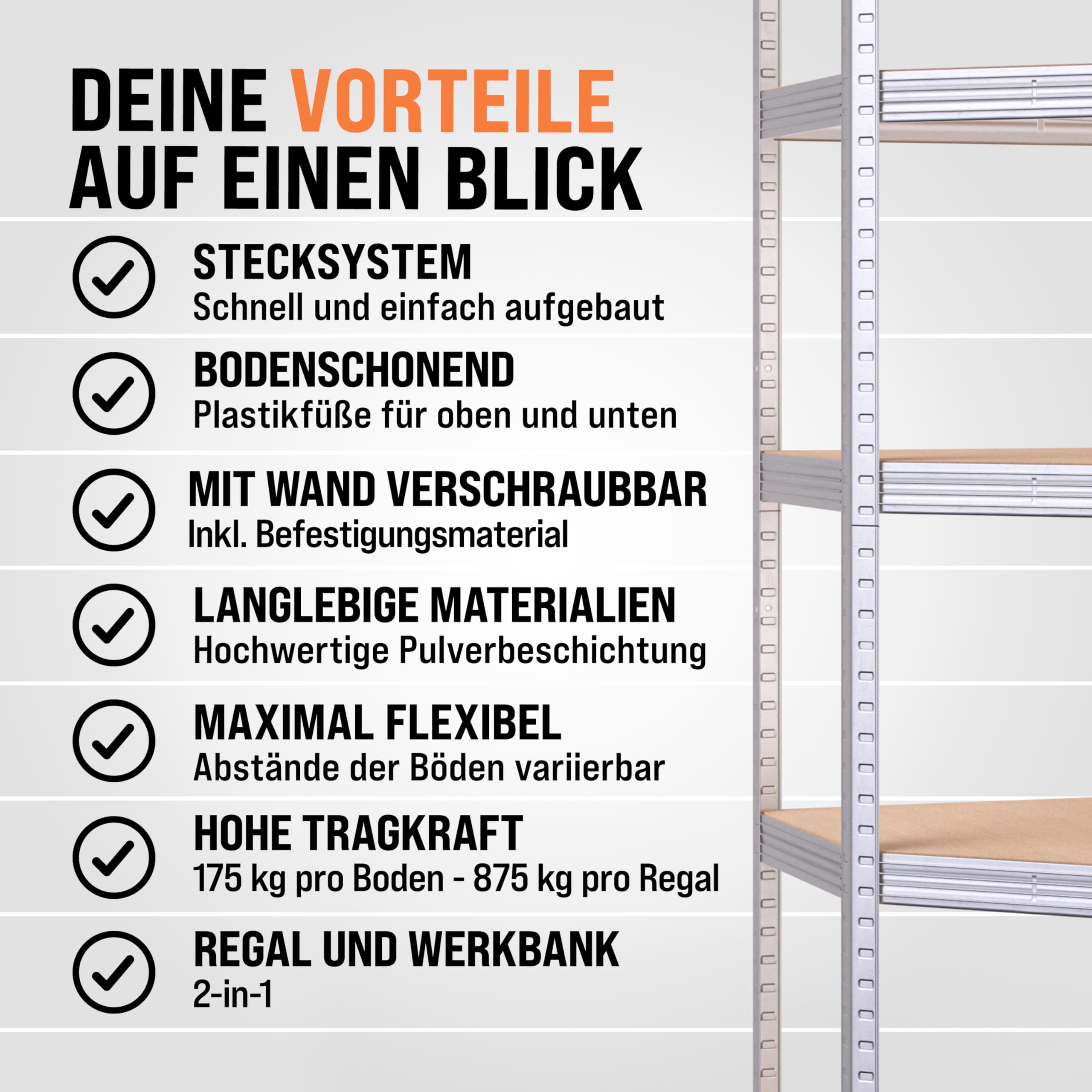 Monzana® Eckregal Lagerregal 180x70x40cm 875 kg 5 MDF-Platten Regal Schwerlastregal Kellerregal Steckregal Werkstattregal