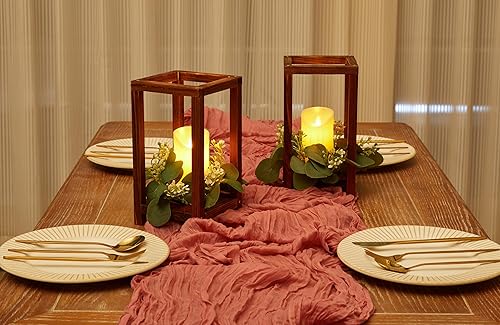 Miniatura 6 de 6 piezas de centro de mesa de madera para decoración de mesa de boda, farol para decoración rústica de mesa de boda, farol de vela de granja para