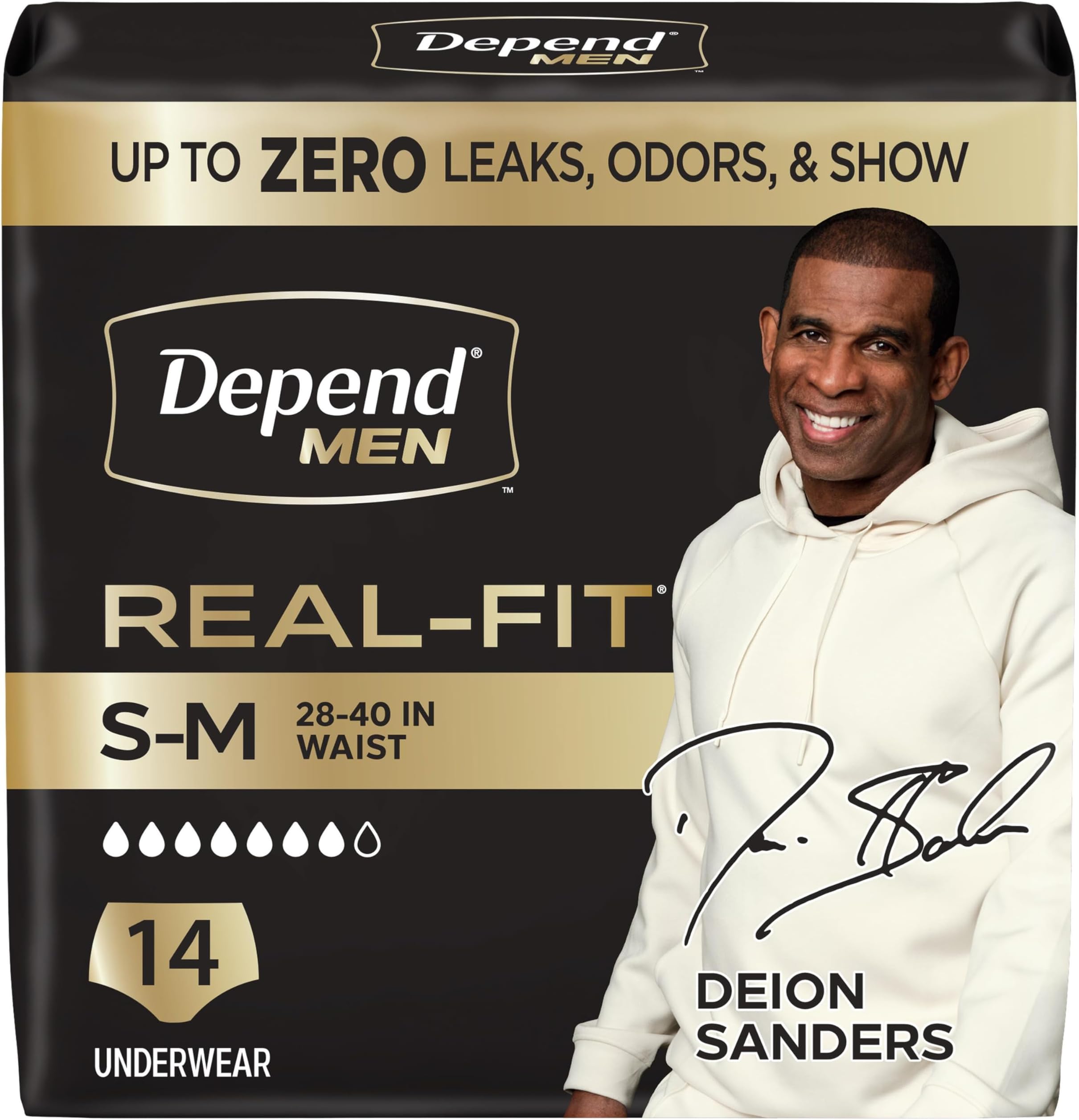 Depend Real Fit Adult Diapers, Incontinence Underwear for Men, Disposable, Maximum Absorbency, Small/Medium, Grey, 14 Count, Packaging May Vary