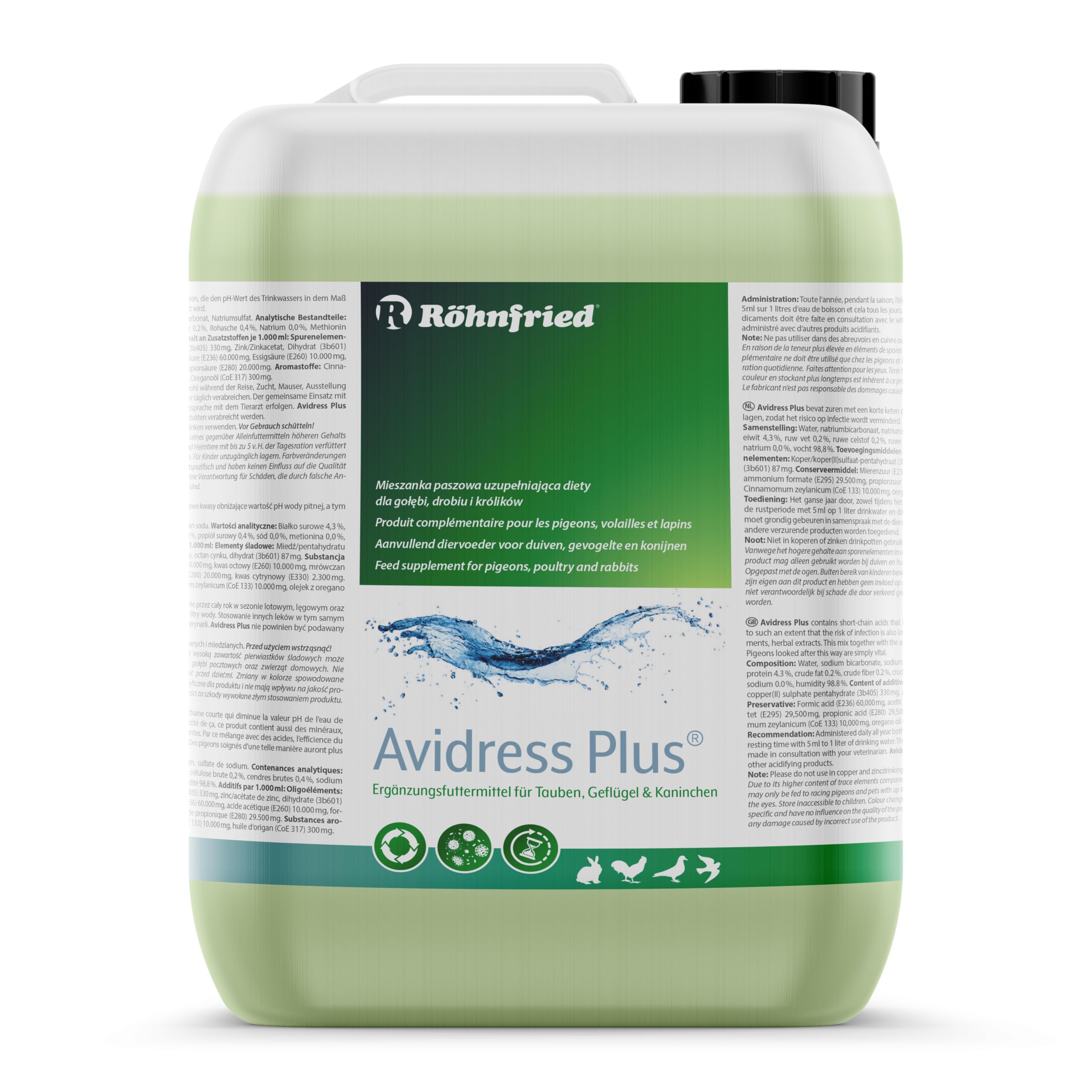 Röhnfried Avidress Plus 5000 ml – pH-senkender Trinkwasserzusatz für Tauben & Kaninchen