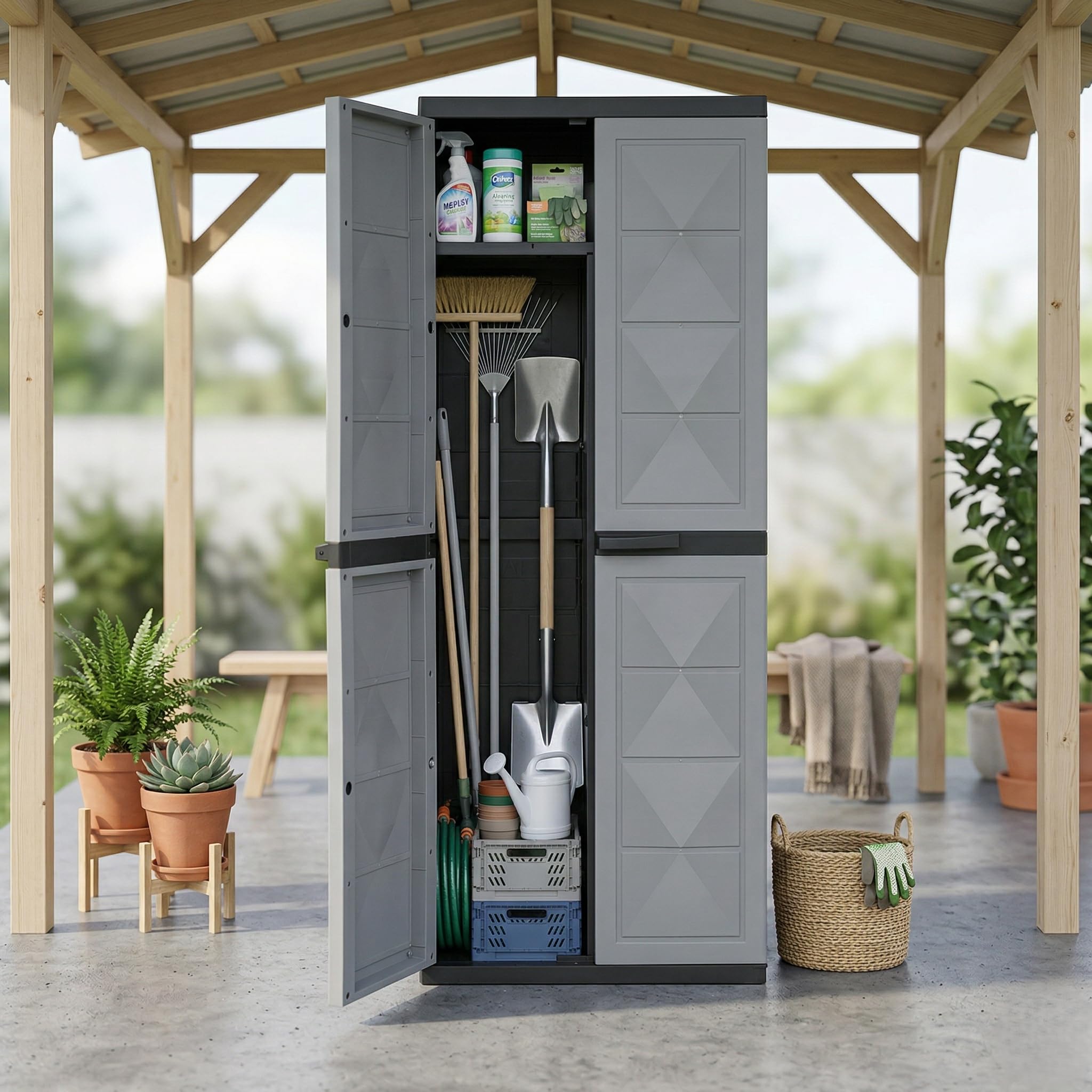 Armadio Basic Line con 3 Ripiani 1 Porta in Polipropilene Grigio 65x37x165h cm per Interno ed Esterno