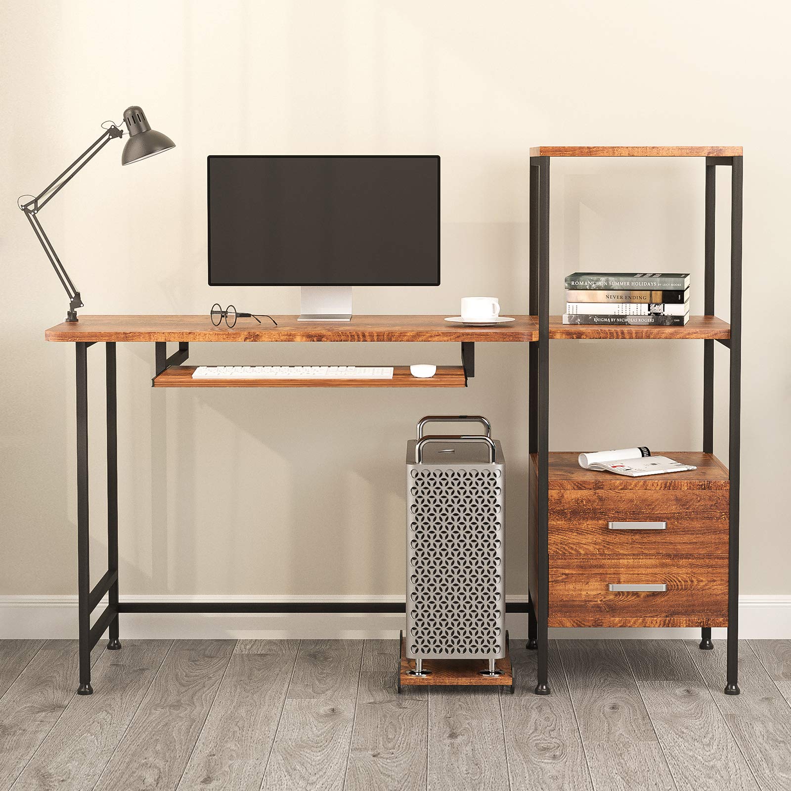 Mecor Computer Desk with 2 Drawers/Keyboard Tray, 55" Modern Writing