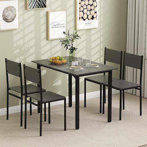 Miniatura 10 de GOFLAME Juego de mesa de comedor de 5 piezas, mesa de cocina industrial y sillas para 4 personas con respaldo y marco de metal, juego de comedor