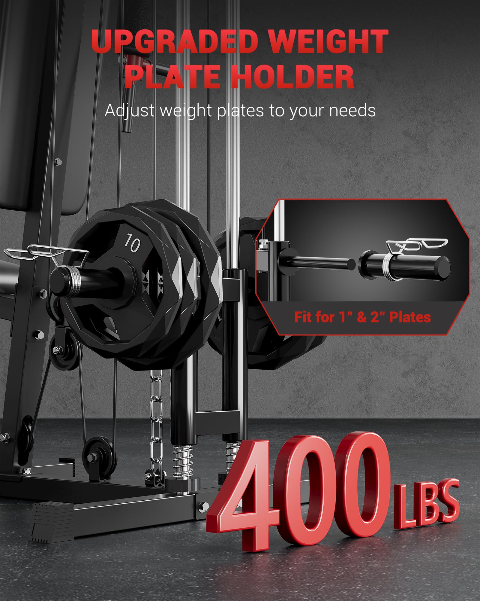 Home Gym Equipment, Workout Weight Machine with Cable Pulley System, 400 LBS Weight Capacity All in One Full Body Exercise Station for Strength Training, Multifunctional Compact Home Gym