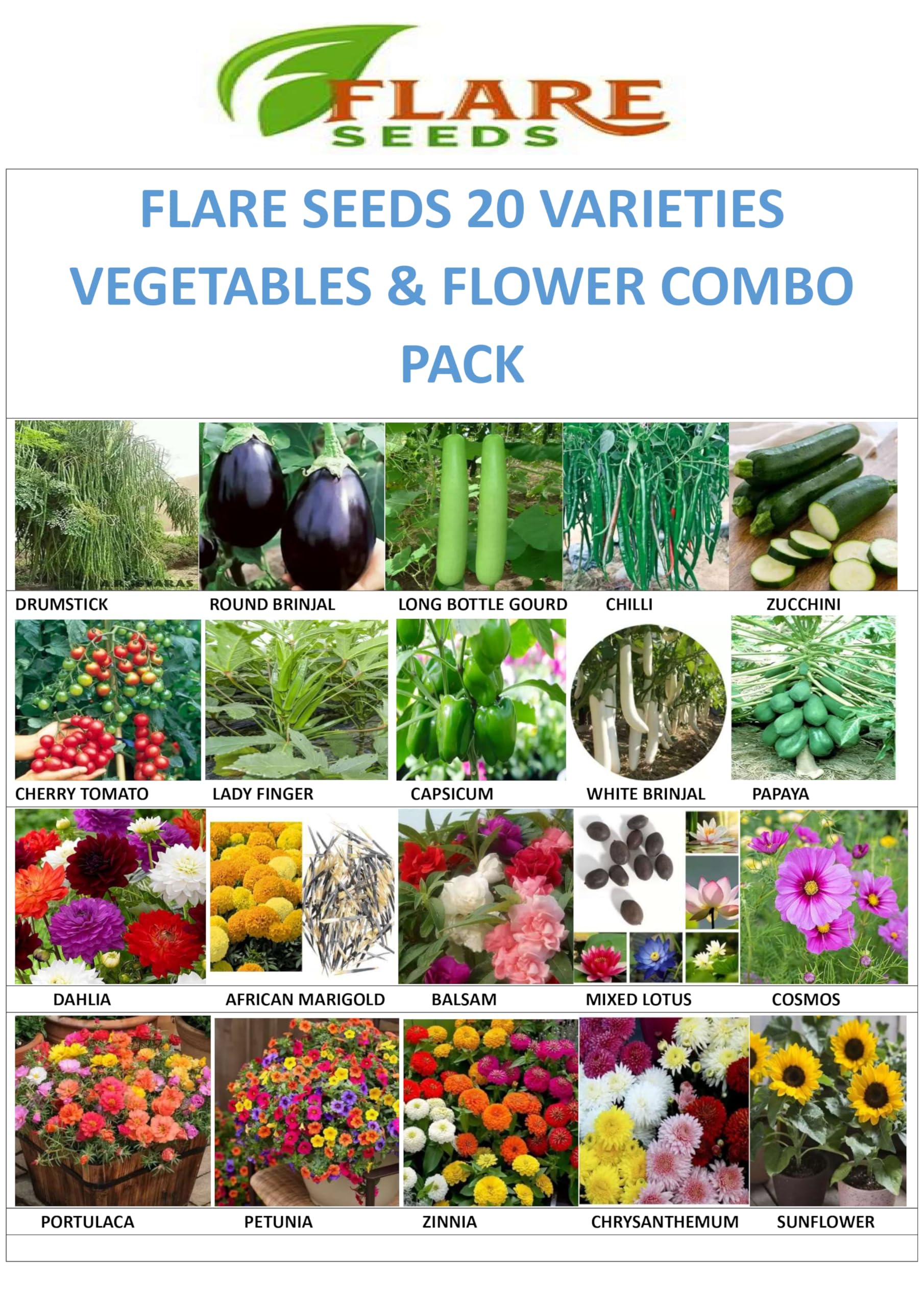 FLARE SEEDS 20 Variety of Vegetable and Flower Mix Combo (B0D6YDRNFH) Amazon Price History, Amazon Price Tracker