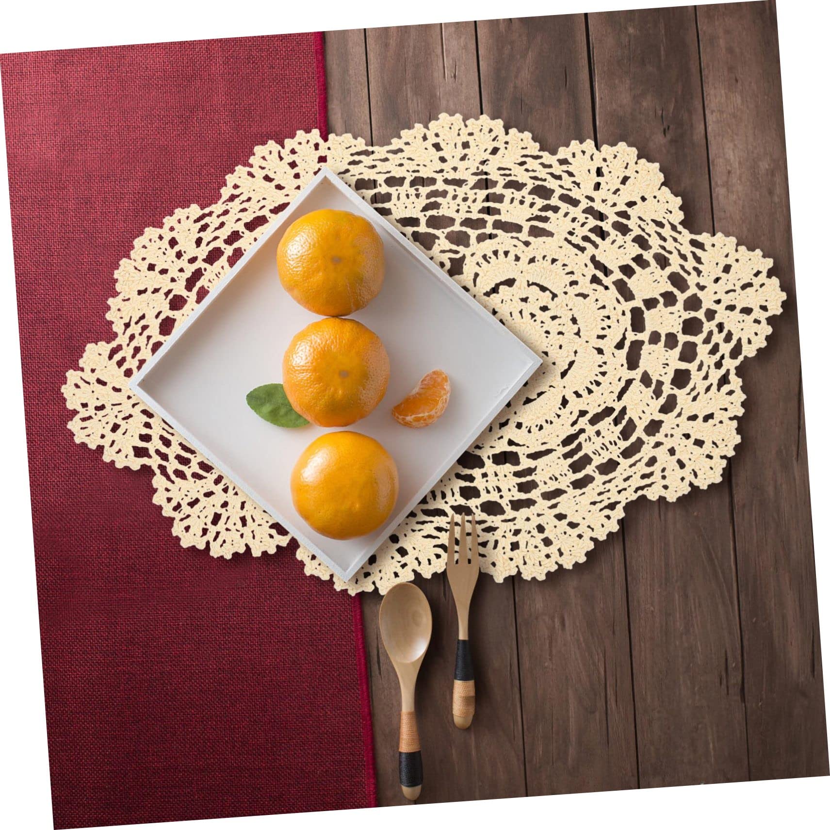 Set de Table en Coton Beige, Napperon en Dentelle Décoratif