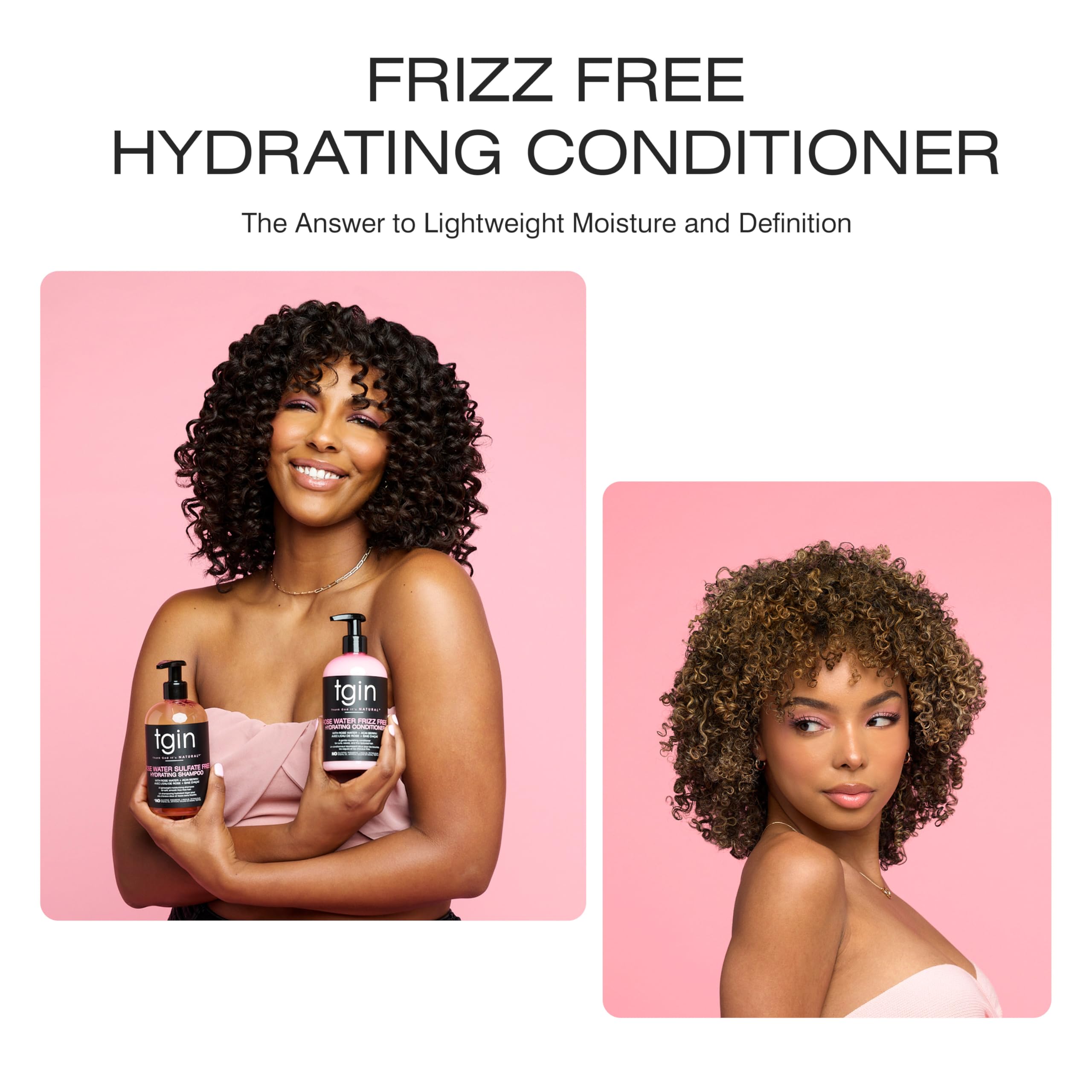Tgin Rose Water Frizz-Free Après-shampoing hydratant pour boucles – ondulations – Idéal pour les cheveux à faible porosité – Cheveux fins