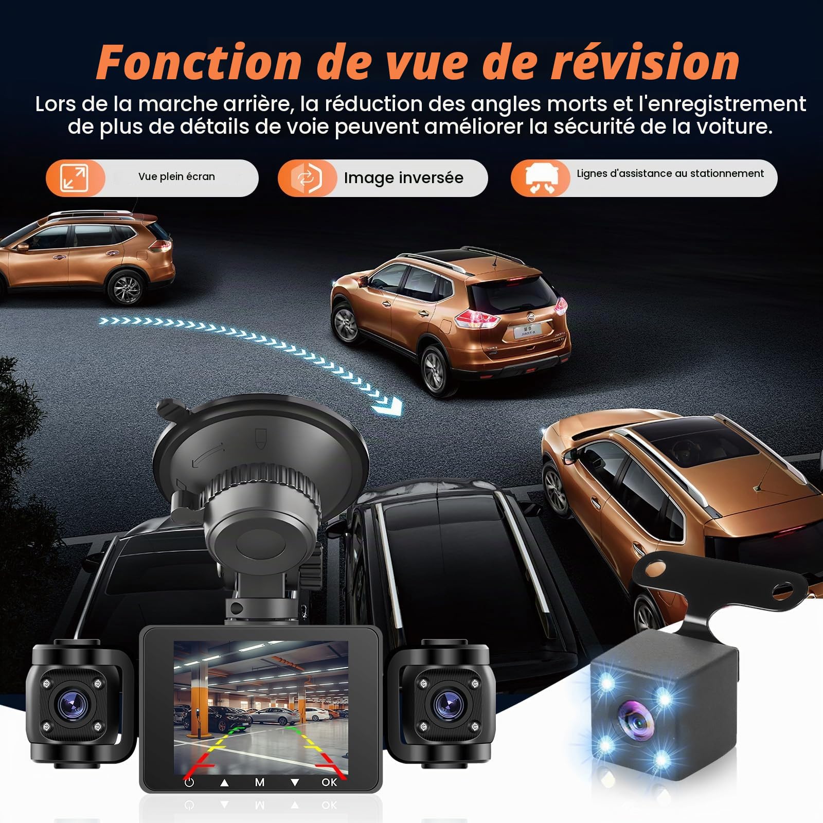 Roinvou Dashcam Voiture Avant 1080P, Camera Voiture 2.4'' IPS Écran, Dash Cam Grand Angle 170°, Camera Voiture avec Carte SD 64G, Vision Nocturne, Enregistrement en Boucle, Capteur G, Parking Monitor