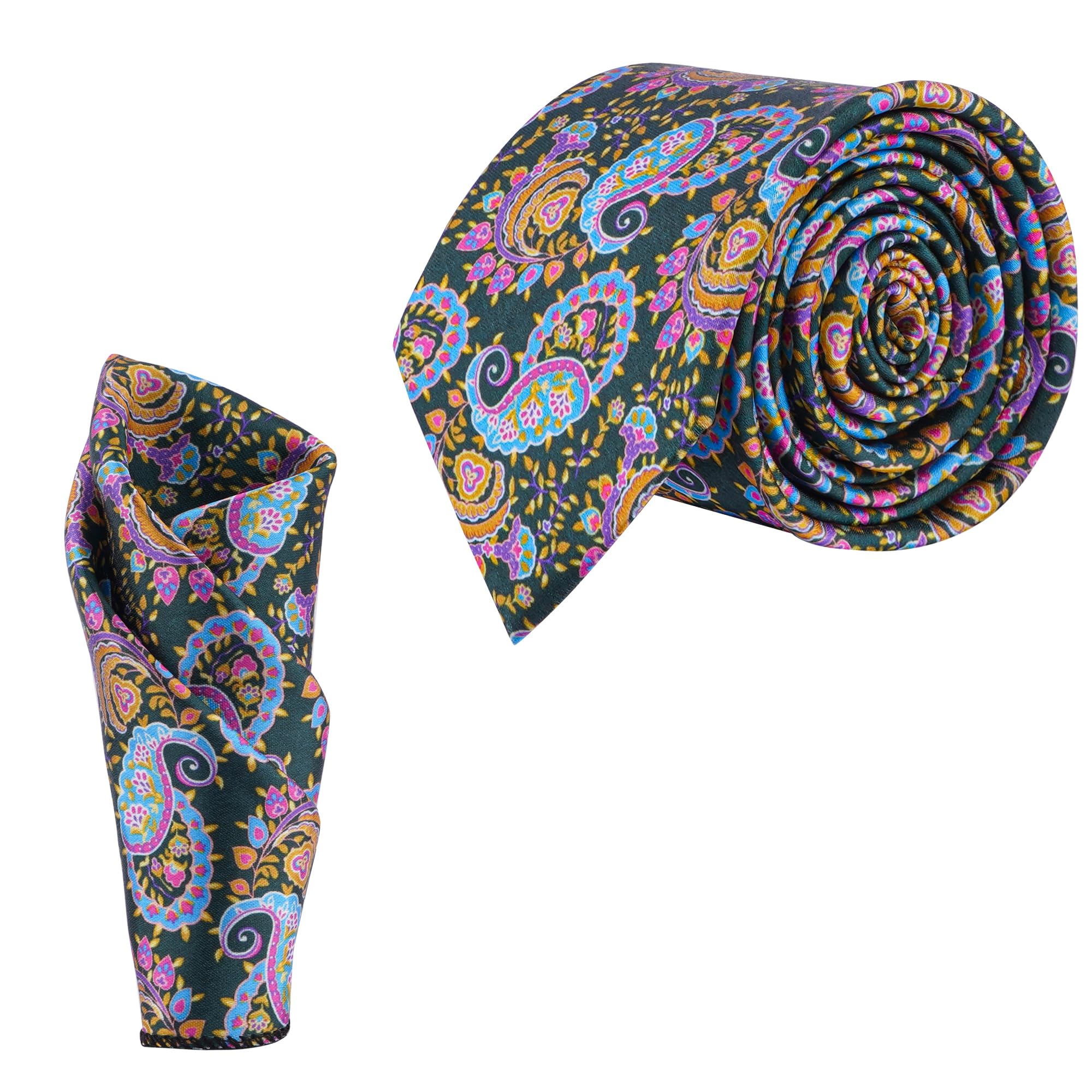 calixto Satin Paisley Printed Neck Tie for Men with Matching Pocket Square – Elegant Formal Necktie Set for Weddings, Business (Pack of 2)-picture-30
