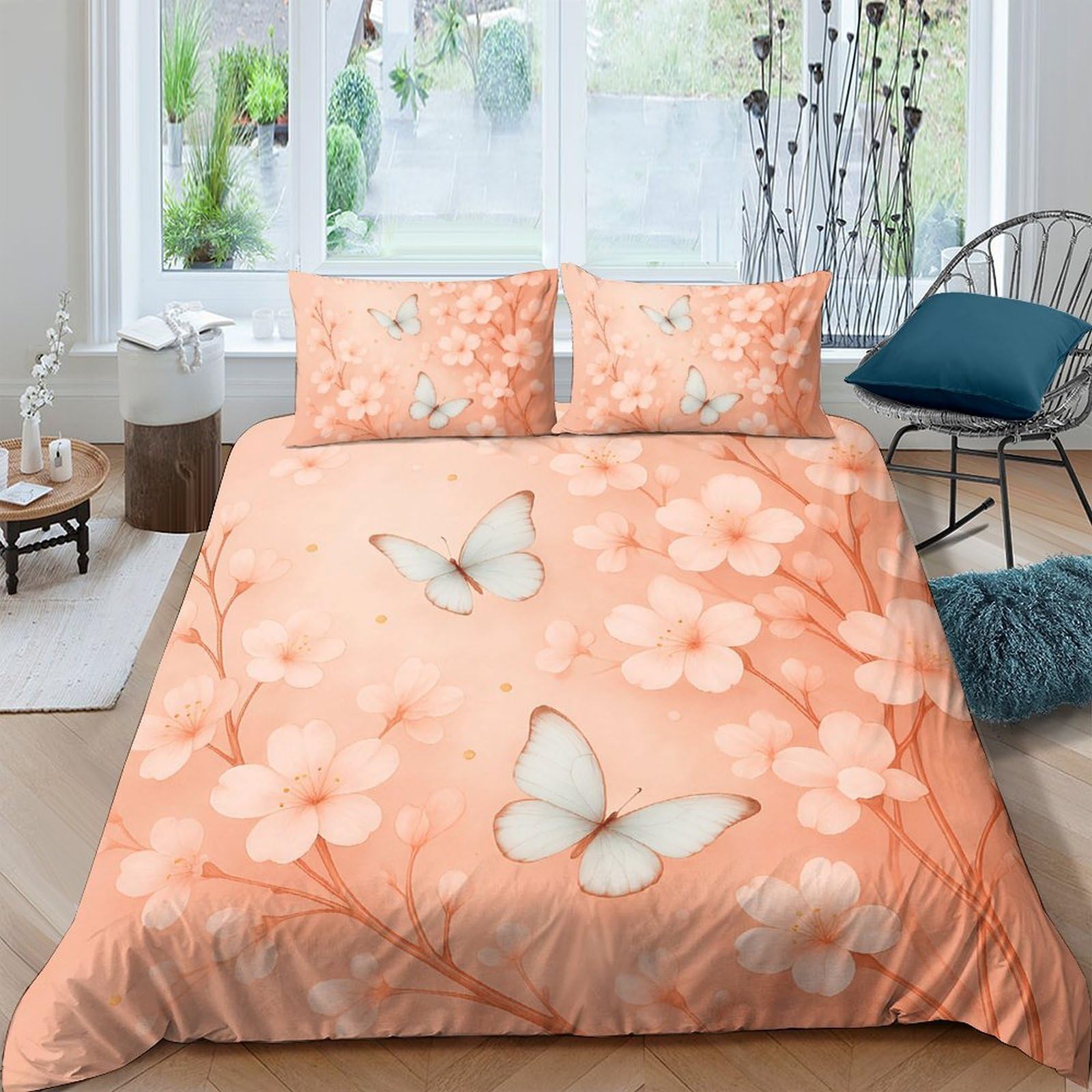 Ctjqhvkz Style-8 3D Printed Peach Blossom Butterfly Fitted Sheet Microfiber Soft Bed Cover For Bedroom Guest Room Easy Care Decor Single（135X200cm）