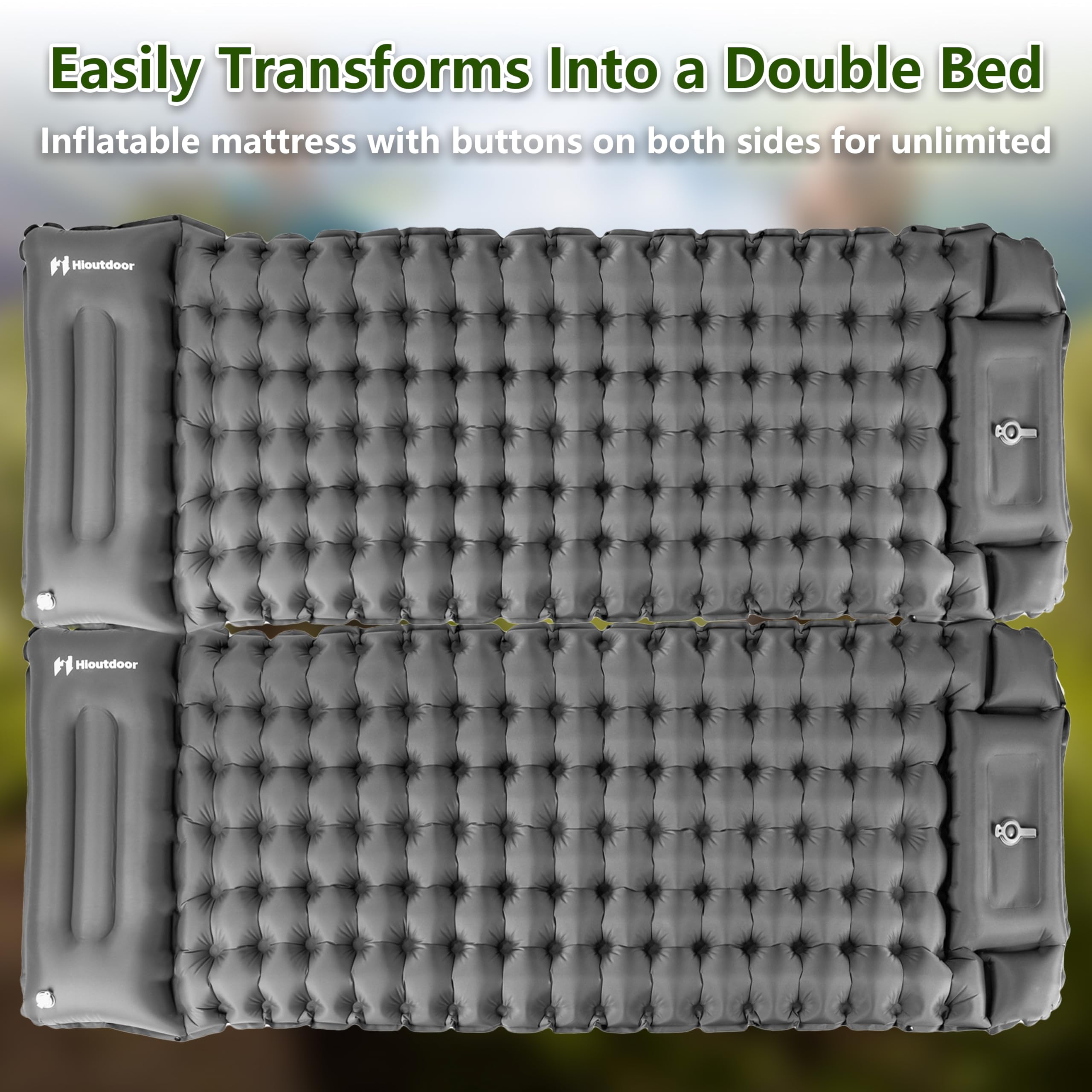 Hioutdoor Matelas Gonflant 10CM Camping Ultra Léger Gonflable avec Pompe/Oreiller (Gris)