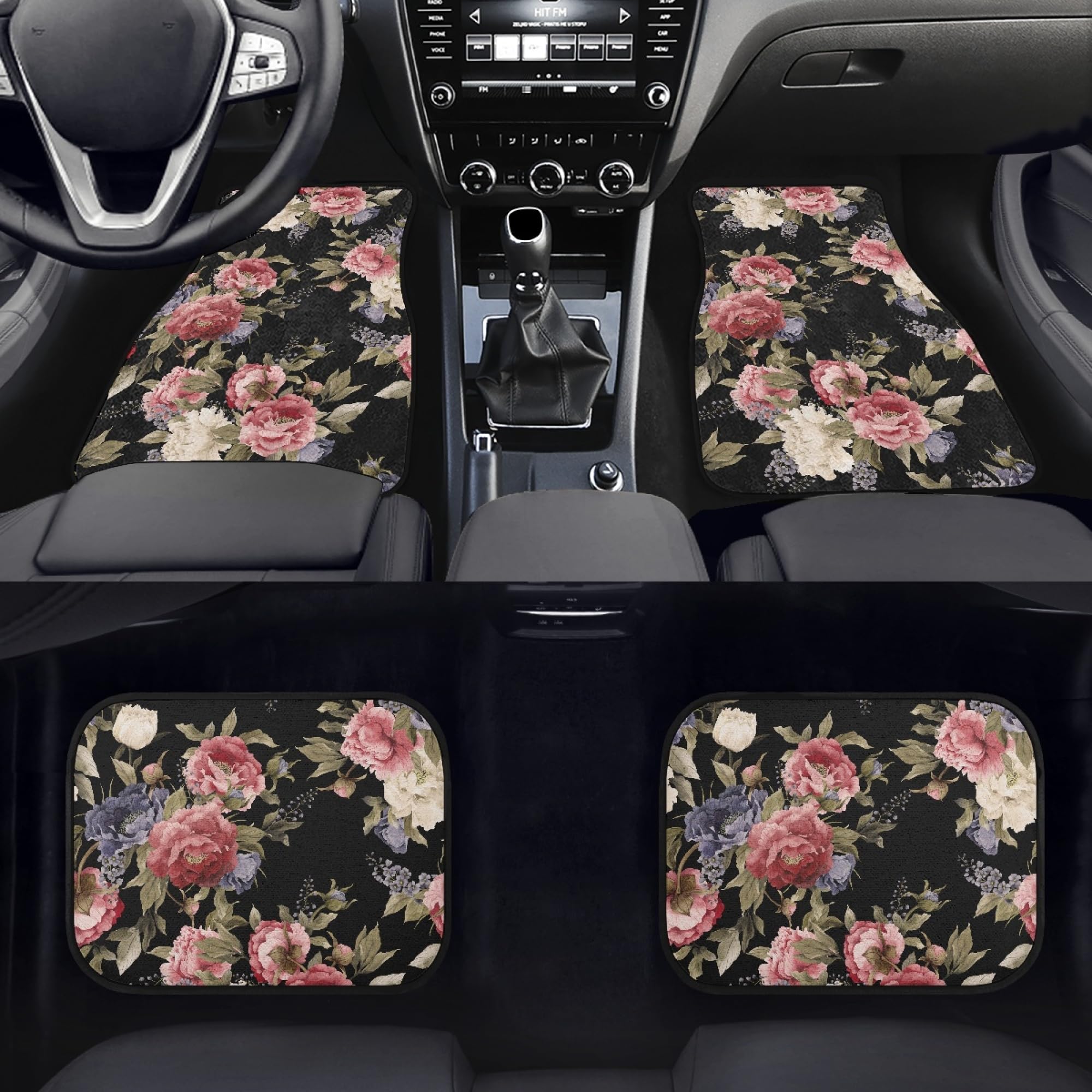 Checkered Car Floor Mats Set of 4,Geometric Christmas Buffalo Plaid Pattern Black and Red Vehicle Front Rear Carpets Mats Universal Car Floor Rugs Non-Slip Auto Car Decor Accessories for SUV Truck