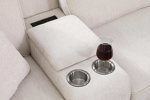 Miniatura 3 de Sofá modular en forma de L de 127 pulgadas con otomana movible y 6 cojines, sofá tapizado de felpilla de 7 asientos con 2 portavasos, puerto USB y