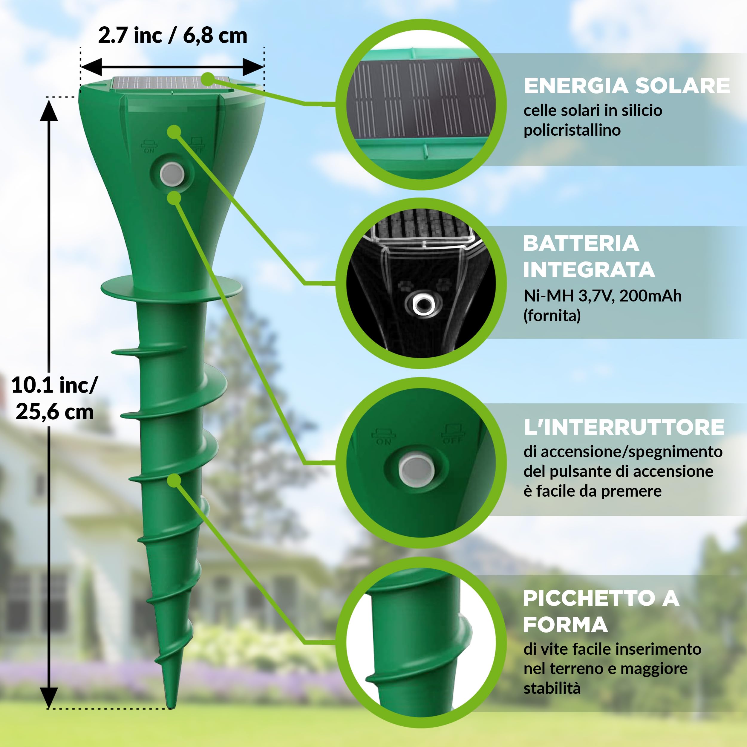 ISOTRONIC Repellente Solare per Talpe, Arvicole e Serpenti – Repellente per Talpe con picchetto da Giardino – Repellente per Talpe con Raggio d'azione effettivo di 700 m² (2 Pezzi)