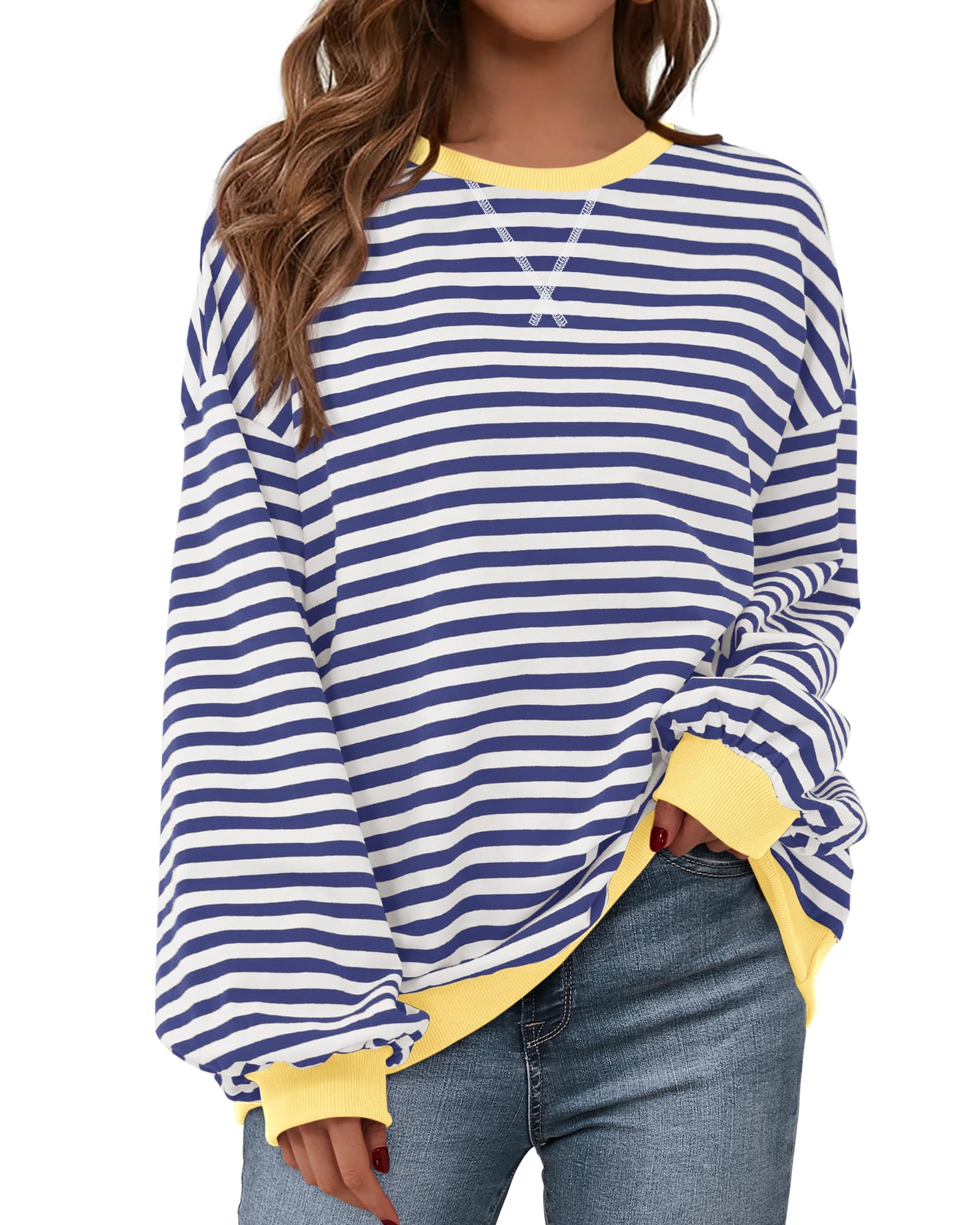 BTFBM Womens Striped Pullover Tops Spring Clothes 2026 Long Sleeve Shirts Trendy Crew Neck Loose Y2K Sweatshirts — view 19