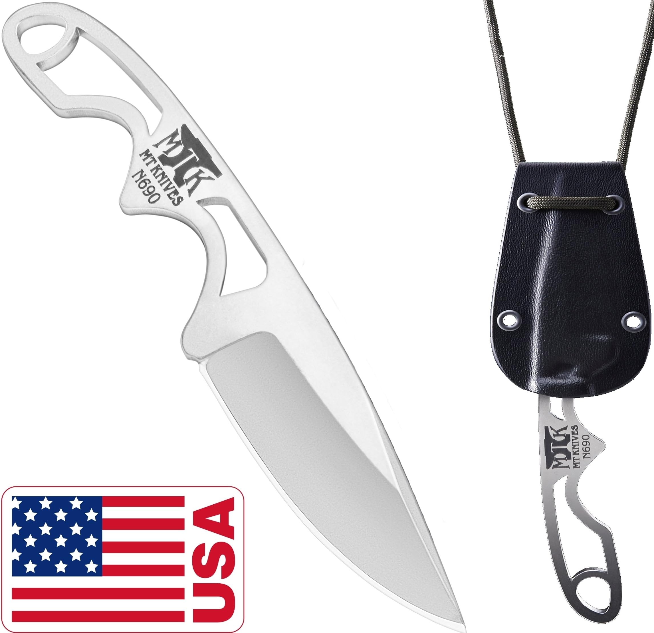 YeegfeyA MT Knives Genesis Neck Knife w/Kydex Sheath Minimalist Full Tang Survival Design (Stone Washed, CTS-XHP Carpenters Steel)