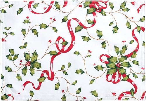 Miniatura 2 de Fennco Styles Holiday Holly Collection - Juego de 4 manteles individuales clásicos de 13 x 19 pulgadas, juego de 4 manteles individuales multicolor