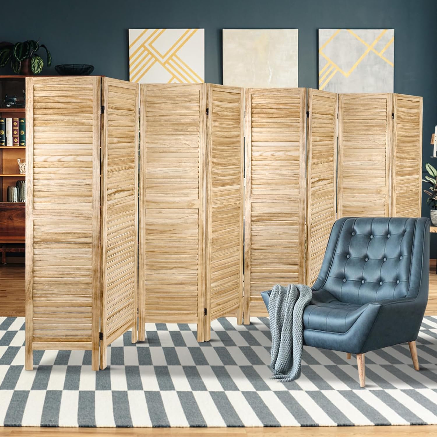 ECOMEX Room Dividers and Folding Privacy Screens, 8 Panels Wood Room Dividers, 5.6 Ft Partition Wall Dividers, Easy to Move and Freestanding, for Room Partition, Light Brown