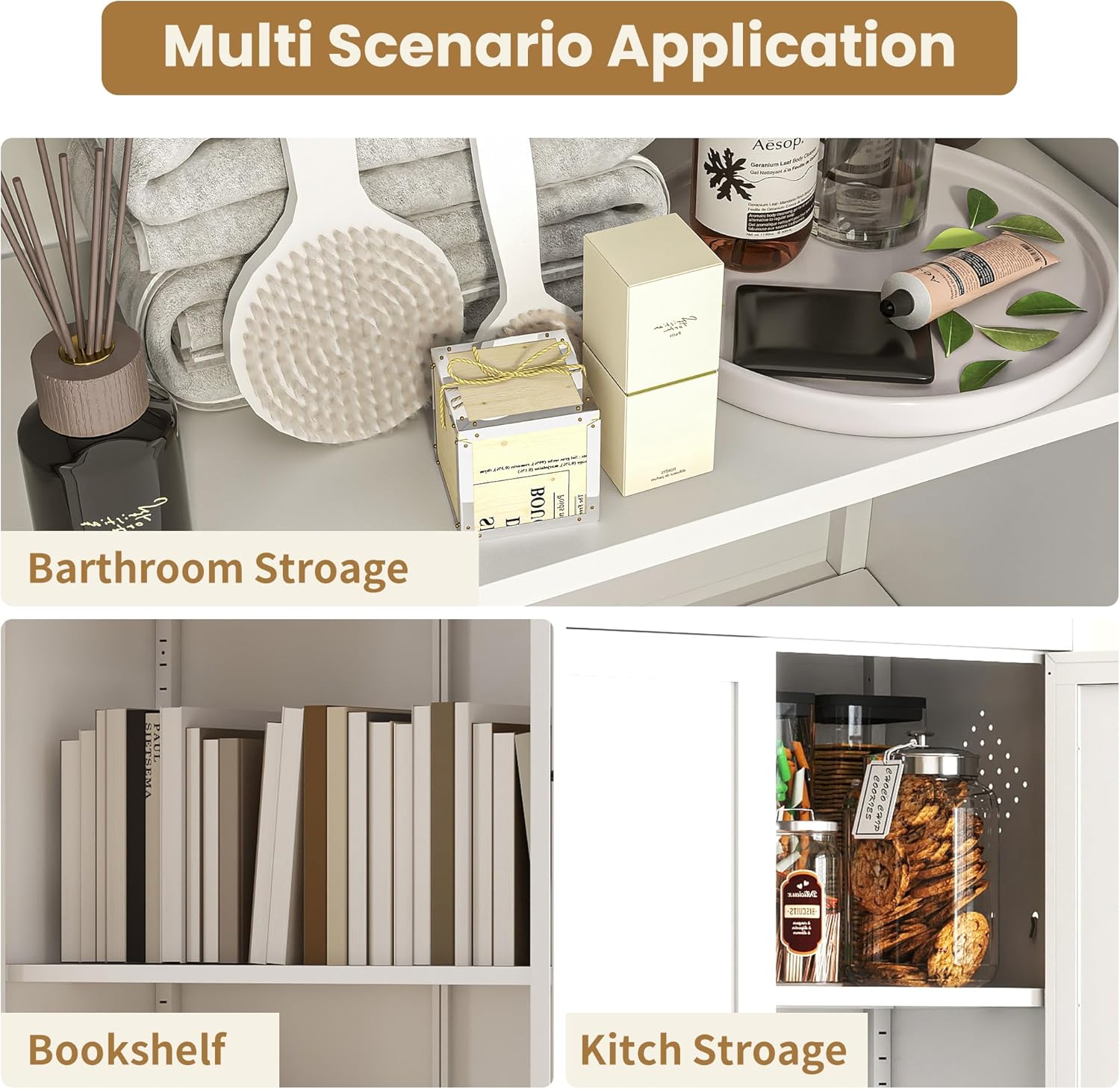 Kitchen Pantry Storage Cabinet, 72" H Storage Cabinet with Doors and Adjustable Shelves, Spacious Cupboard with 2 Handles, Metal Kitchen Cabinet for Dining Room, Living Room, White