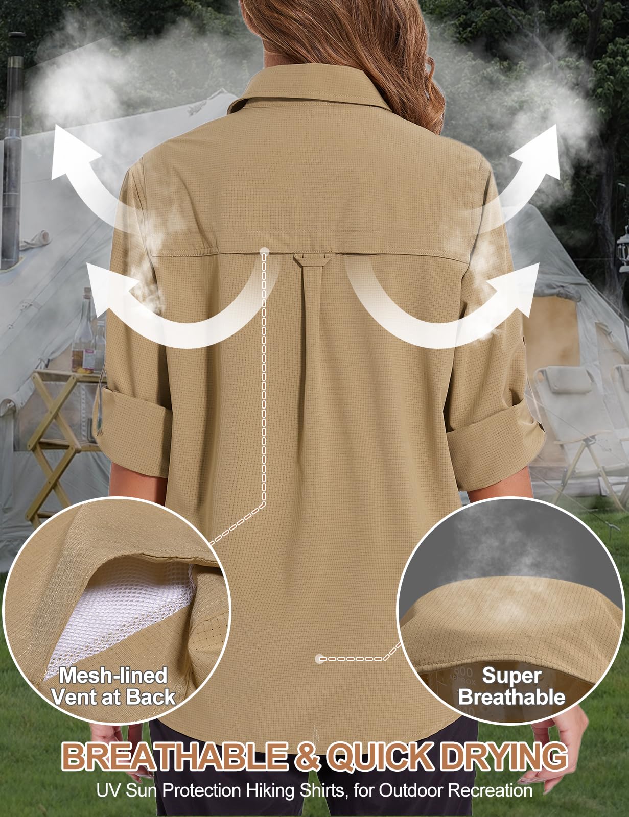 Tuopuda Camicia Donna Estiva UPF 50+ Camicetta Protezione Solare Maglietta a Manica Lunga Safari Blusa con Bottone Traspirante per Pesca Escursionismo Mare Spiaggia Piscina