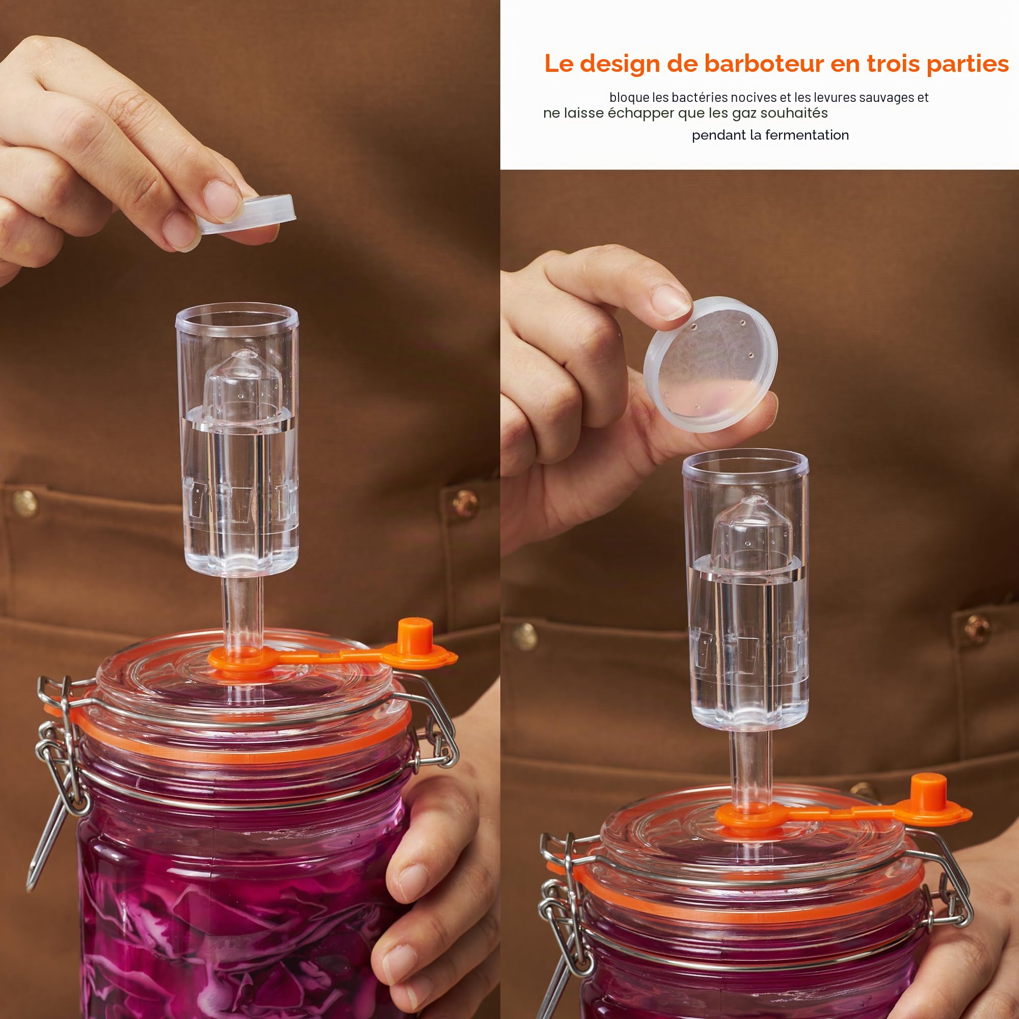 Lot de 2 bocaux de fermentation de 1,3L avec couvercle de fermentation et poids – Bocal de fermentation pour choucroute, kimchi, kombucha, cornichons et plus (2 pièces)
