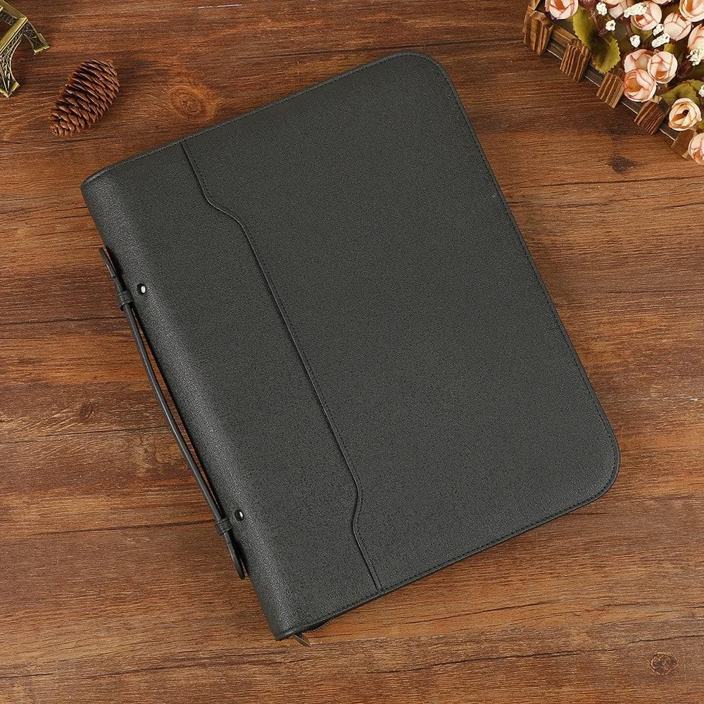 Carpeta de piel, Business Padfolio A4 Carpeta de anillas con cremallera multicolor for conferencias Viajes negocios(Bruin)
