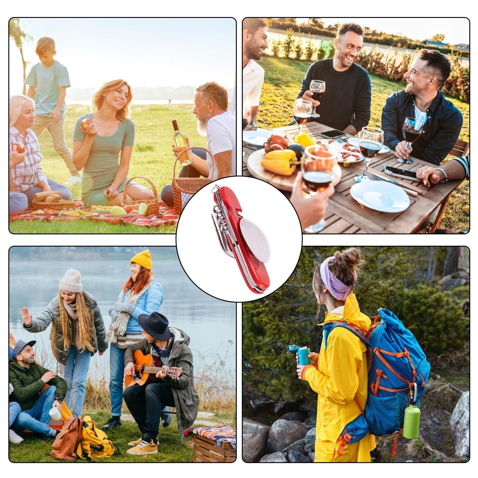 Camping-Utensilien-Set,Camping-Utensilien-Set - 6-in-1 faltbares tragbares | Besteckset - Abnehmbares Mehrzweck-Campingbesteck mit Flaschenöffner für Picknick-, Wander- und Angelbegeisterte