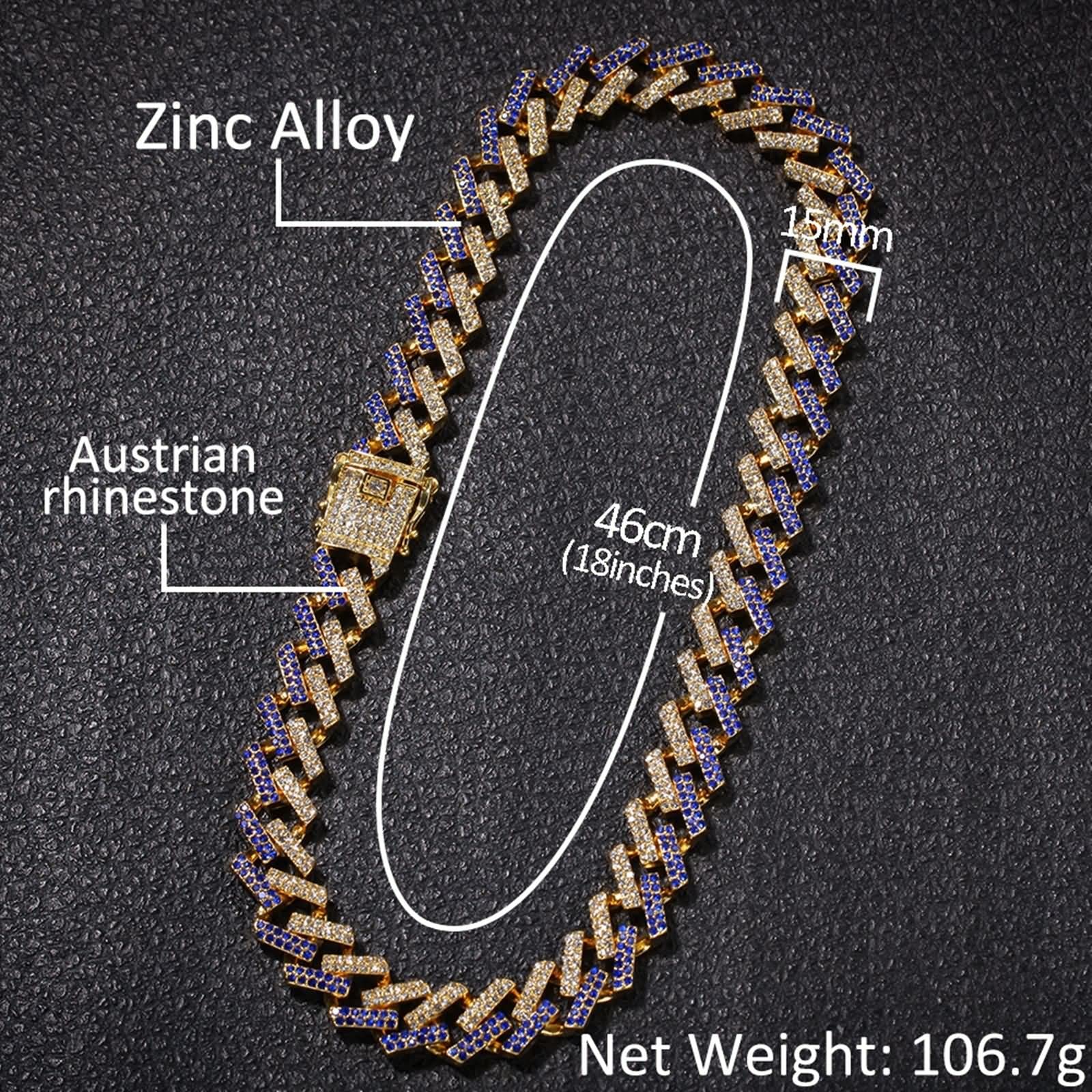 Collane Uomo Catena,Collana 41-61 cm Uomo Catenina 15 mm Catena Zirconia Cubica Bianca Catenina Lega Uomo Catenina Uomo Oro