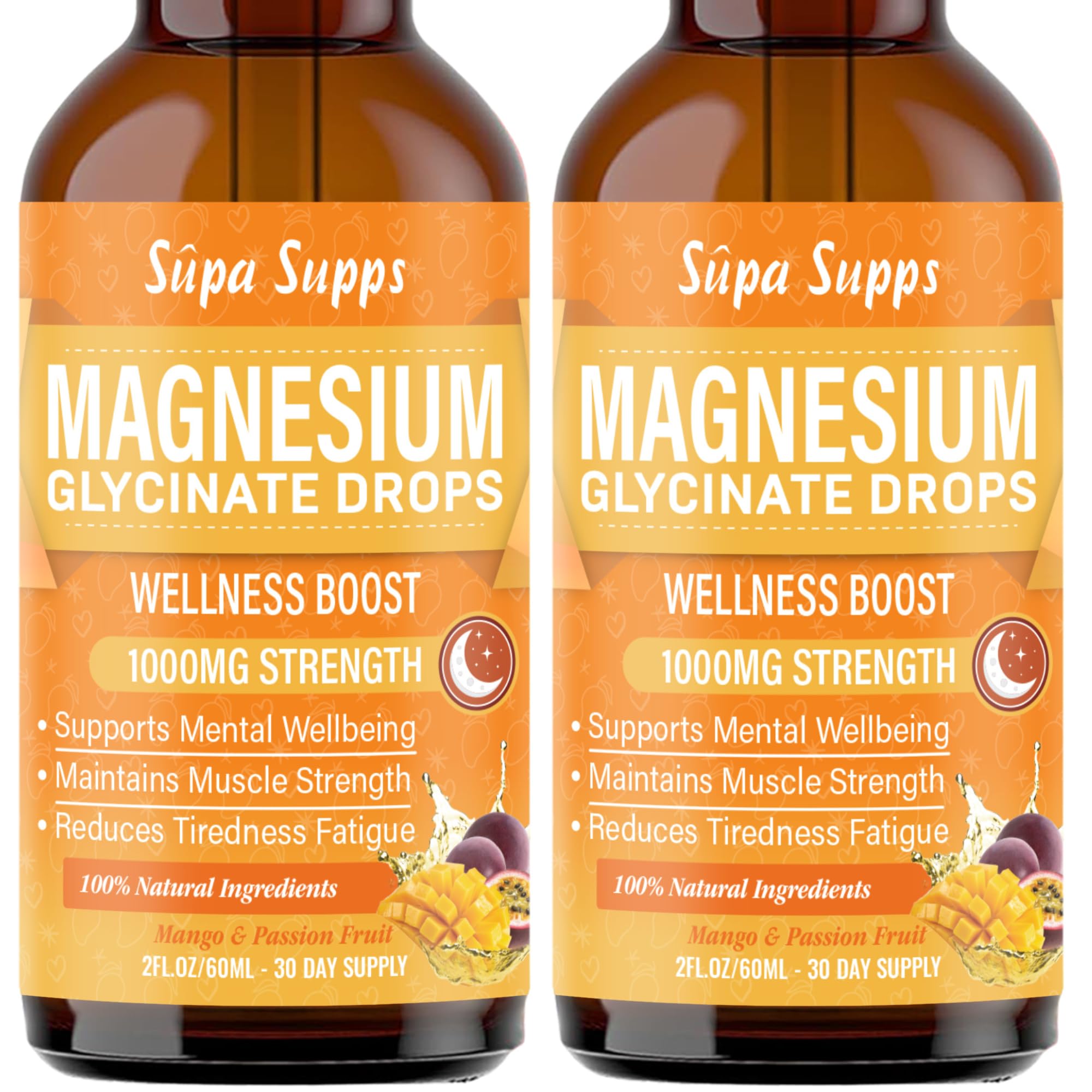 Magnesium Glycinate Liquid 120ml - Mango & Passion Fruit Flavour | Supa Supps Magnesium Glycinate 3-in-1 Complex | Fast Absorption | Premium Pure Formula, Easy-to-Take Supplement for Daily Balance