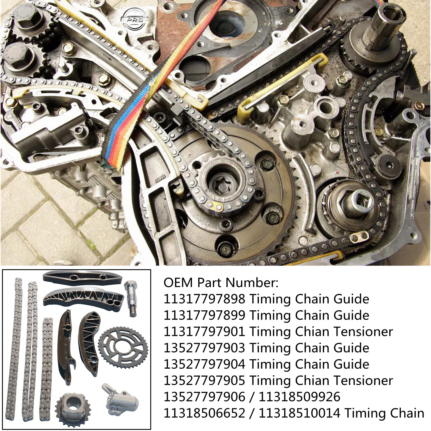Juego de cadena de distribución 11317797898 Compatible con 3 E90 / Touring E91, 4 Coupe F32 F82, 4 Convertible F33 F83, 5 F10 F18 Pieza n. ° 11317797899 13527797903 11318506652