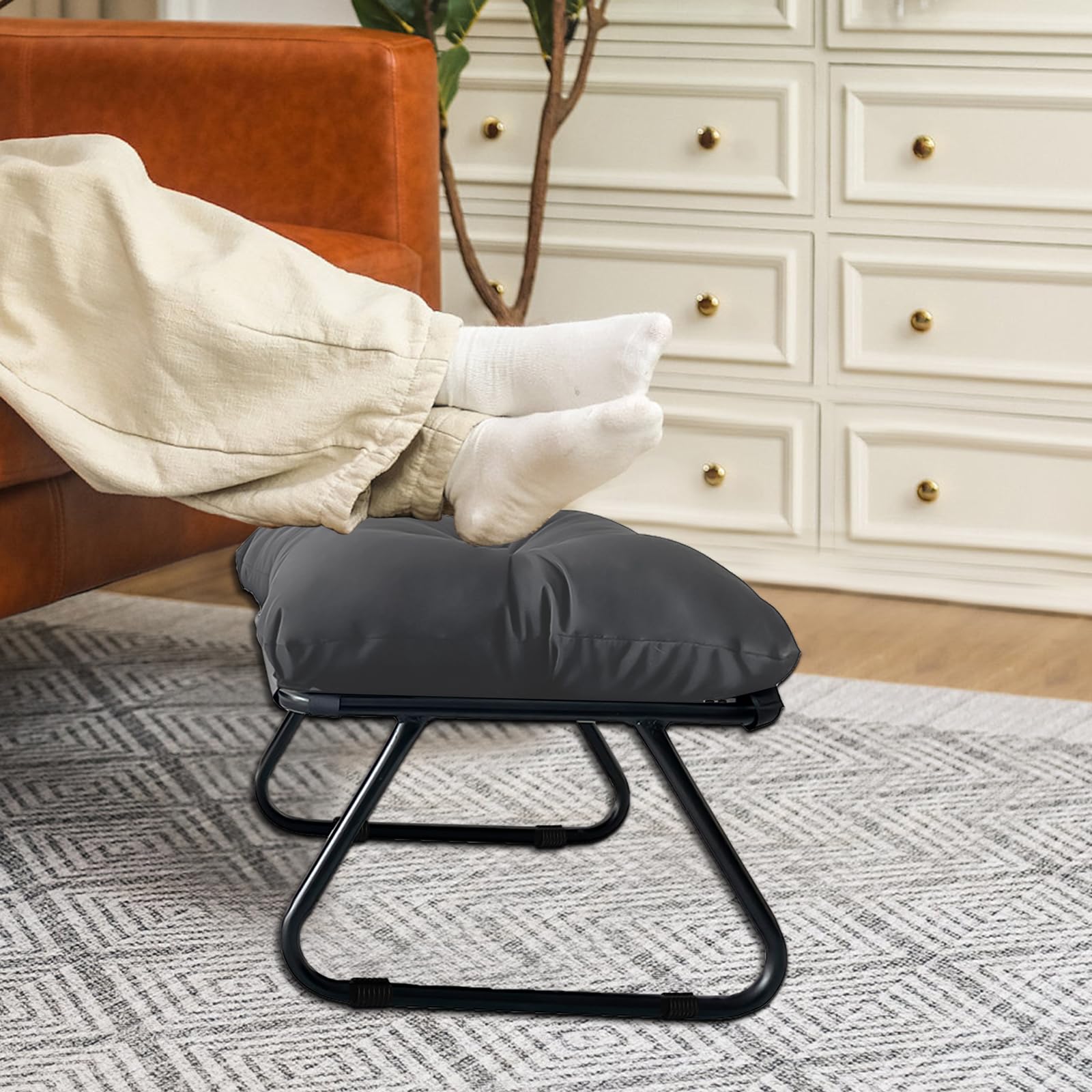 Repose-pieds avec rembourrage - Tabouret confortable pour jardin, balcon et terrasse - 50 x 48 x 39 cm - Convient pour chaise longue d'extérieur ou comme fauteuil de balcon indépendant