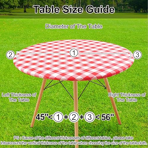Miniatura 6 de Smiry Mantel redondo de picnic, mantel de vinilo elástico impermeable para mesas de 45 a 56 pulgadas, a cuadros escoceses con respaldo de franela,