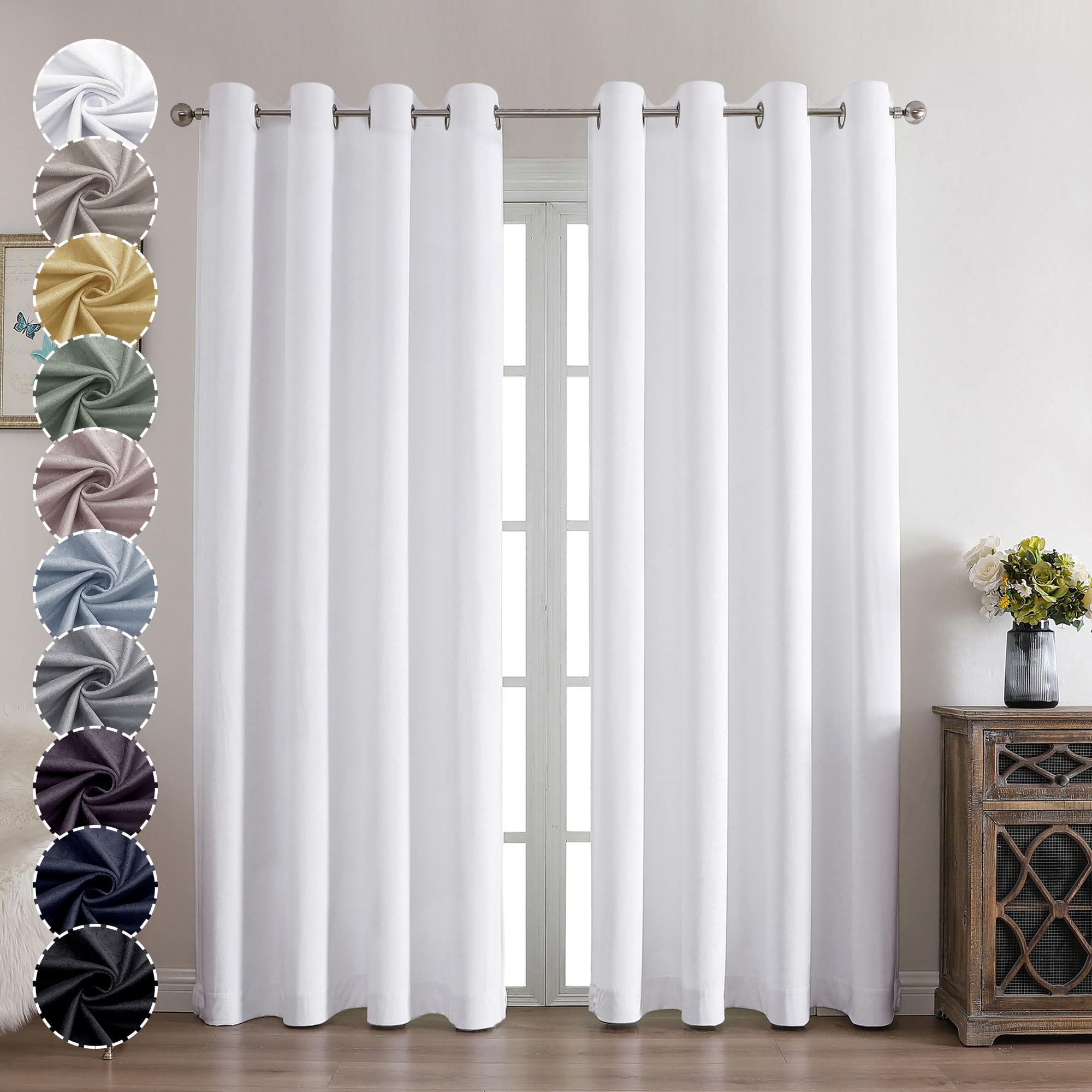 OWENIE Velvet Curtains 84 Inches Long 2 Panels Set, White Velvet Curtain 84 for Bedroom, Room Darkening Elegant Soft Curtains, Solid Grommet Luxury Living Room Curtains, 2 Pcs Each Panel 52W x 84L