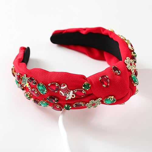 Miniatura 5 de Diademas anudadas de cristal de Navidad para mujer, diadema colorida con diamantes de imitación, diadema con cuentas anchas adornadas, nudo