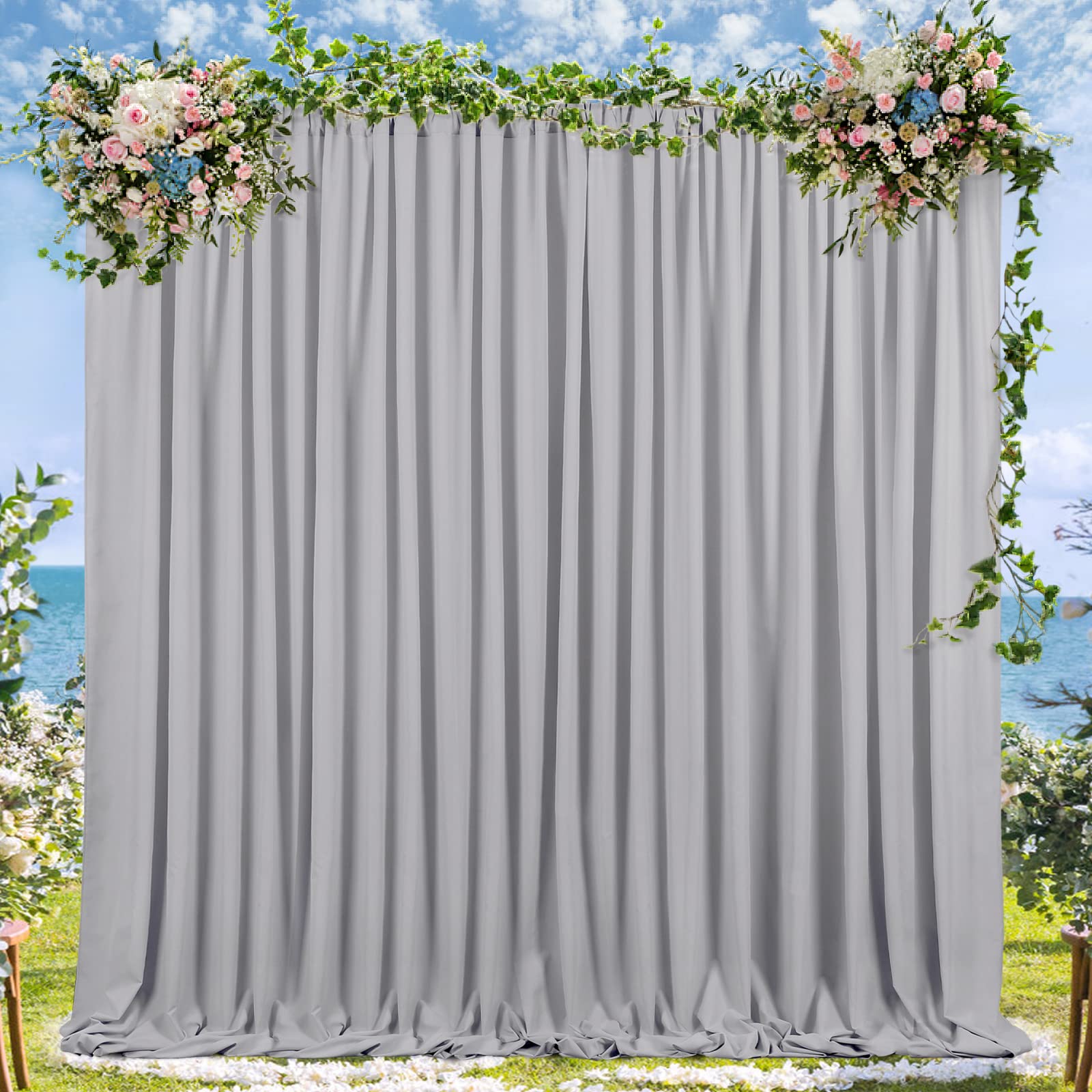 Grey Polyester Backdrop Curtains 20 ft x 10 ft Photography Backdrop Drapes for Birthday Party Decorations 4 Panels 5ft x 10ft