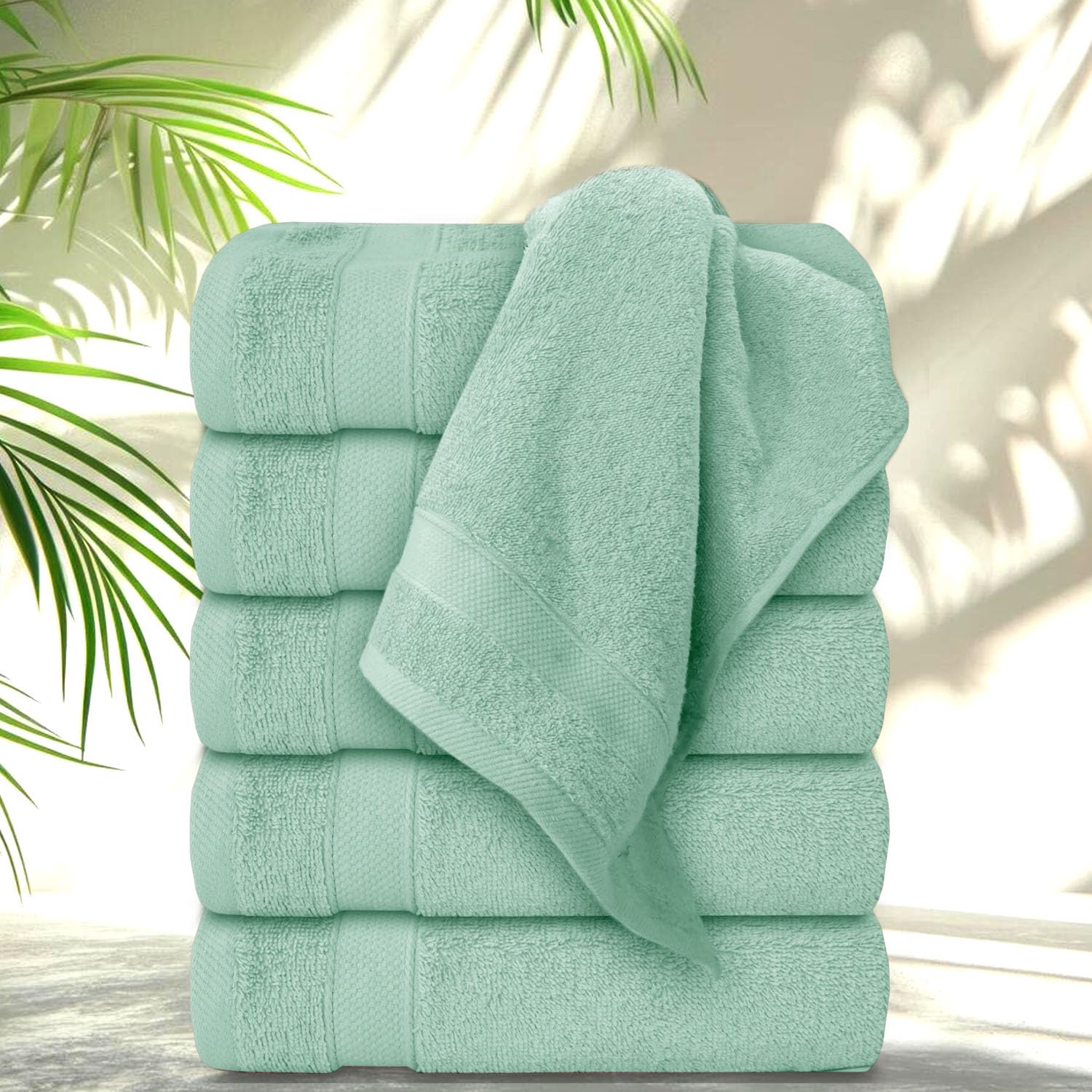 ZZZMRH Premium Quality Pack of 6 Hand towels – 100% Egyptian Cotton Towels – Quick Dry, Ultra Soft & Highly Absorbent Towels set – Thick Hand towels 50 x 90 cm, Hotel Quality Hand Towels (Seafoam)