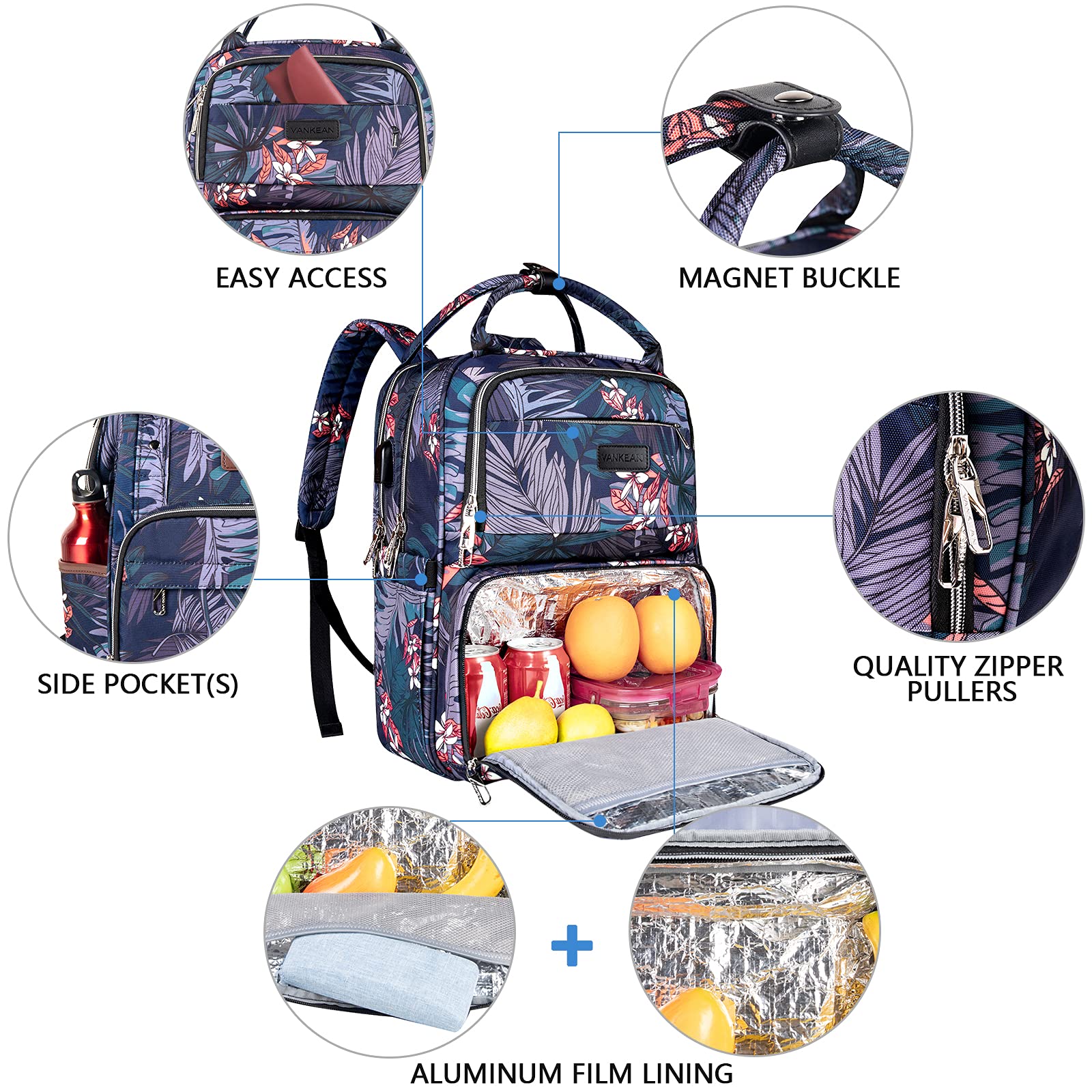 VANKEAN Lunch Backpack Cooler Bag with Lunch Box, Large Laptop Backpack