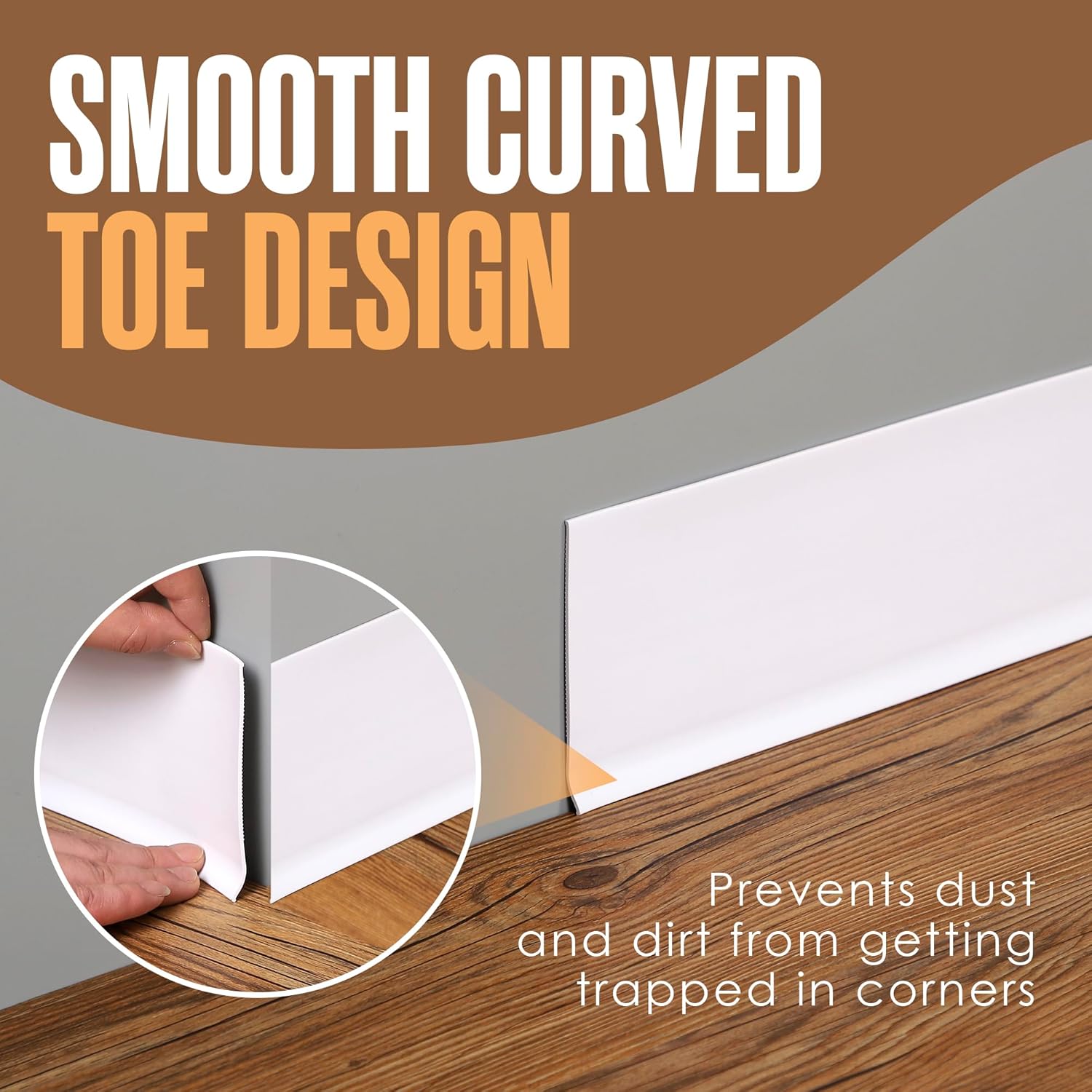 Houseables Vinyl Baseboard Trim, Rubber Wall Base Board Molding, White