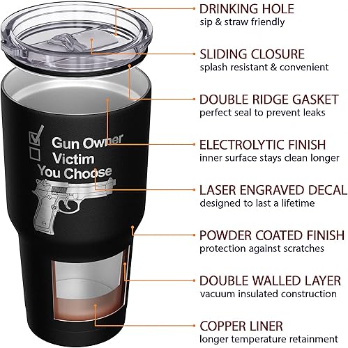 Vista 413 de We The People Holsters - Vaso térmico de 30 onzas, Únete o Muere, Negro