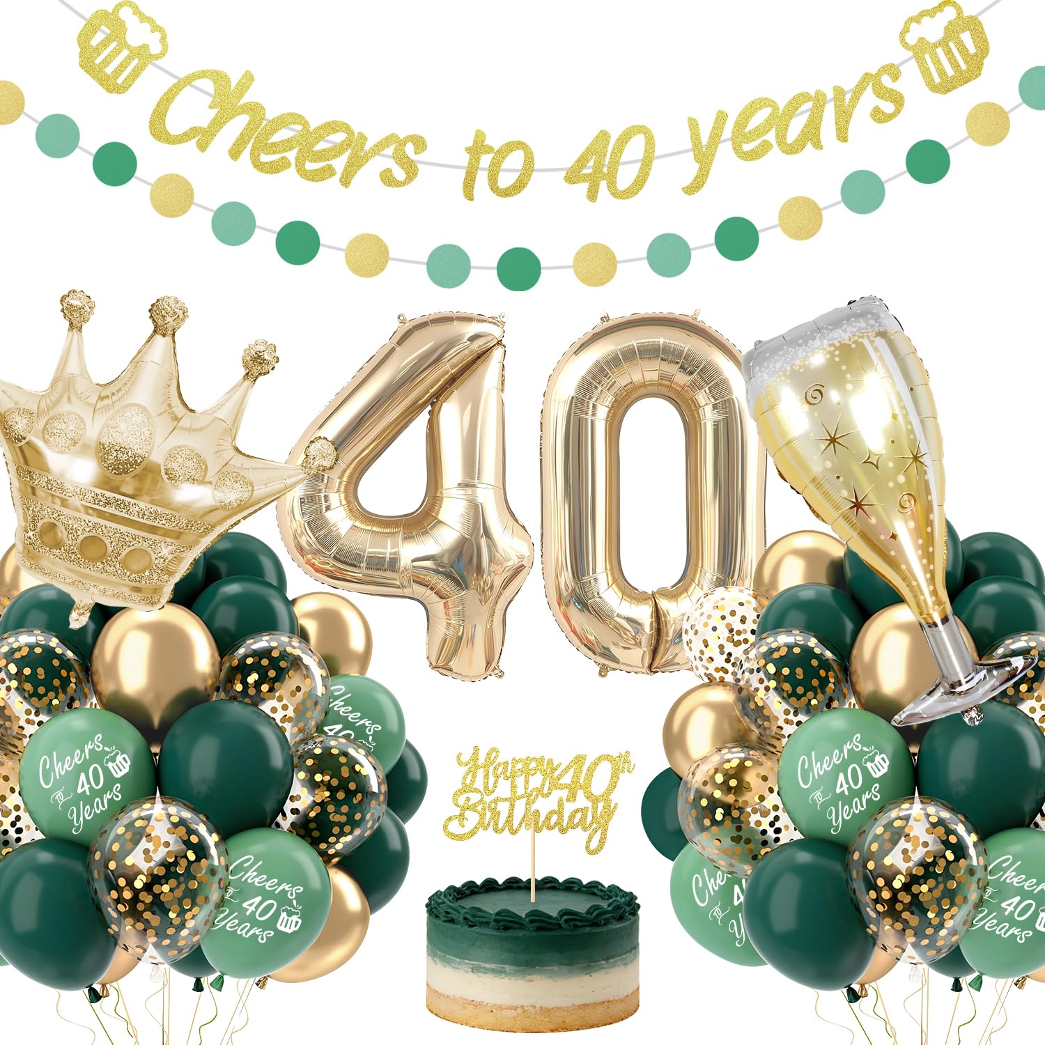 Deko Geburtstag Mann Frauen Set, Grünes Gold Geburtstag Deko Mann Frauen, Banner und Kuchentopper