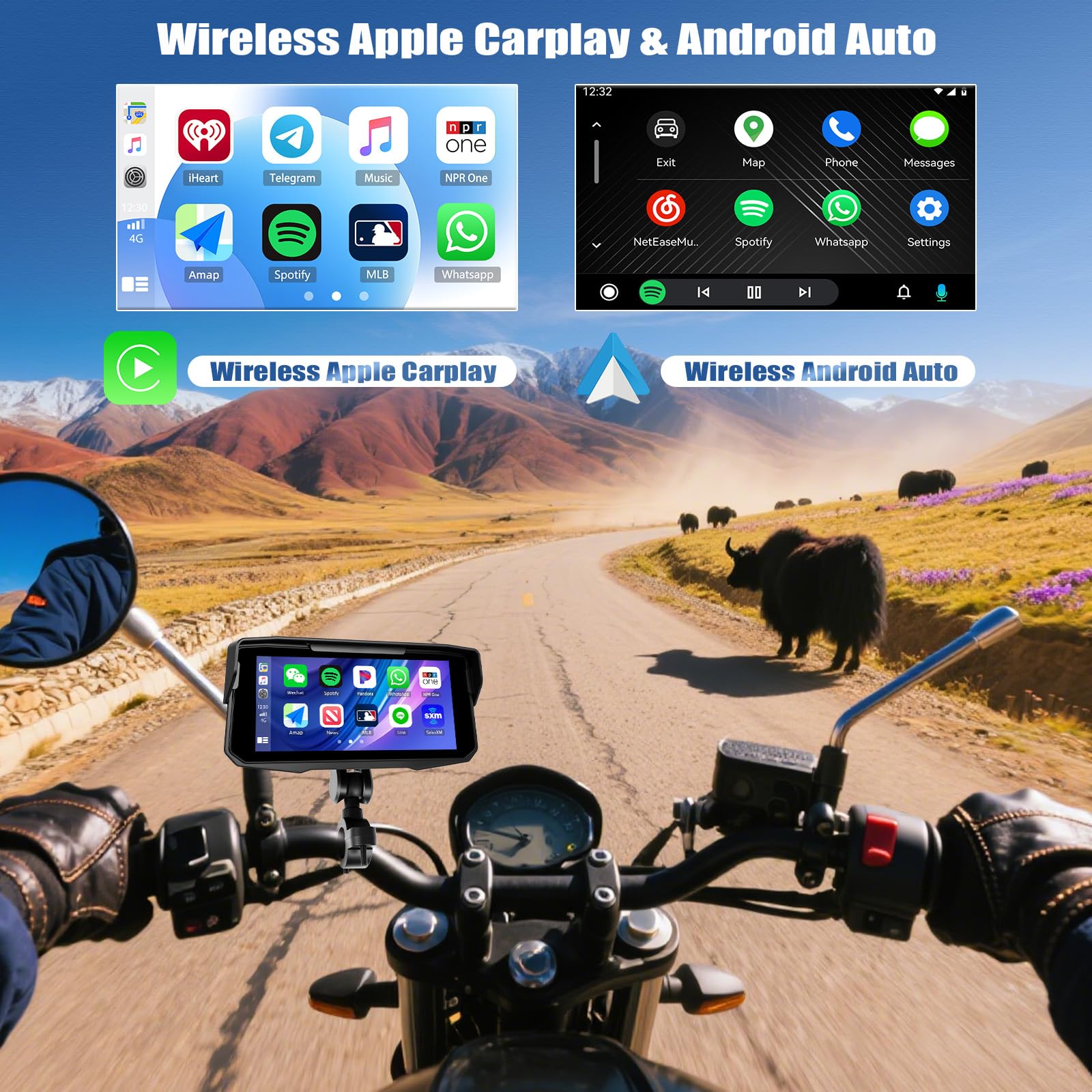 SIXWIN Moto Carplay Schermo, Senza Fili CarPlay e Android Auto,Portatile da 6.68 Pollici Touchscreen Navigazione Moto con Doppio Bluetooth/Airplay/Android Cast/IP67 Impermeabile/Equalizzatore